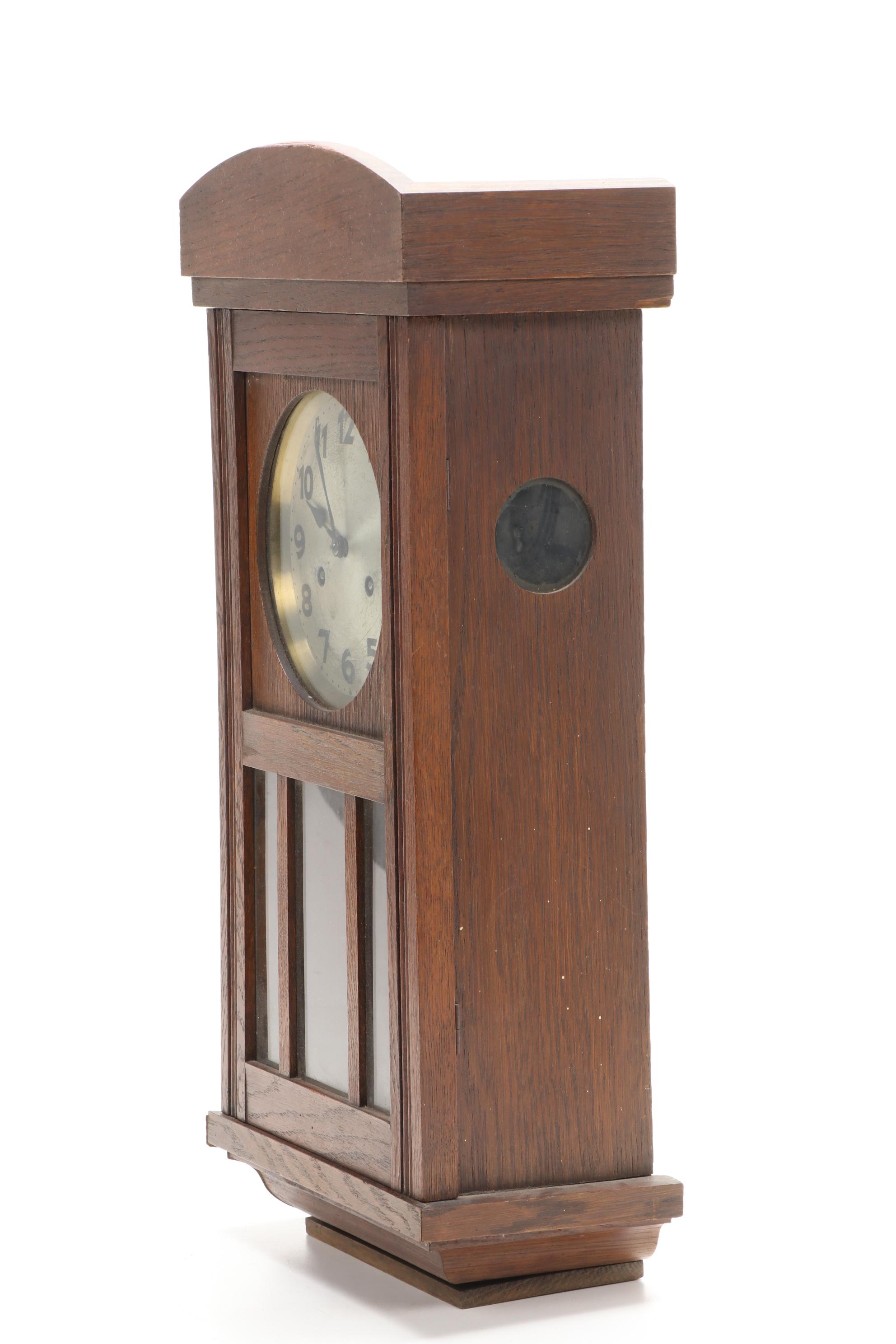 Arts and Crafts Style Junghans Regulator Oak Wall Clock, Early 20th Century