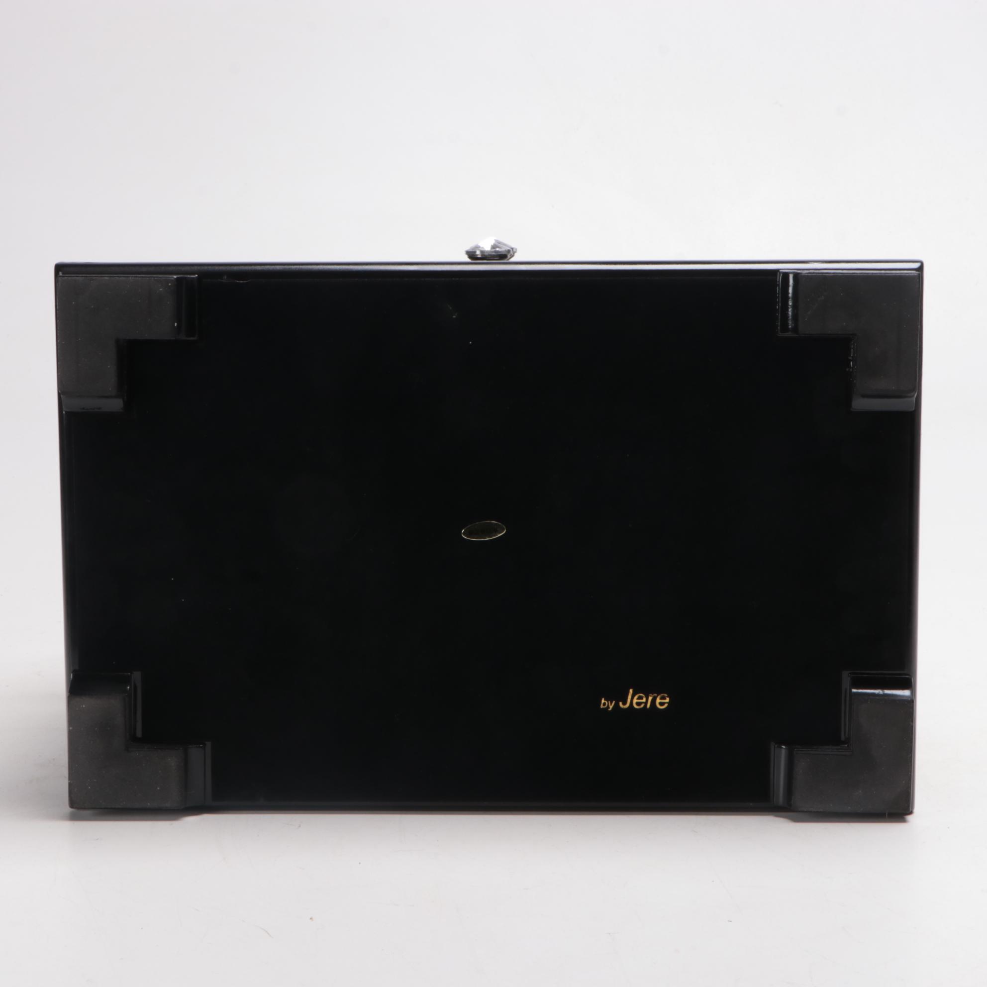 Jere Lacquer Jewelry Box with Abalone Inlay and Faceted Glass Knobs