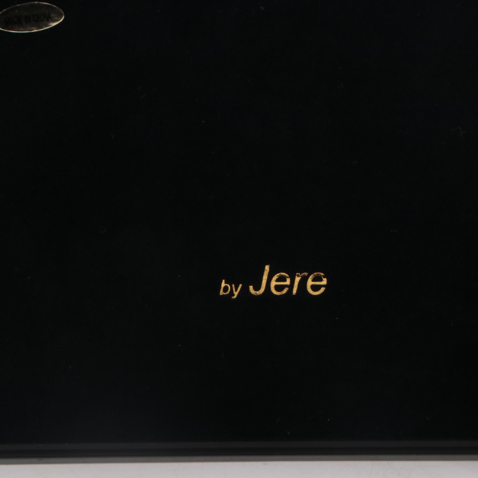 Jere Lacquer Jewelry Box with Abalone Inlay and Faceted Glass Knobs