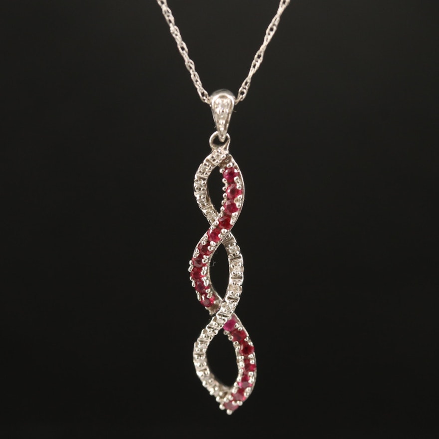 10K Ruby and Diamond Twisted Pendant Necklace