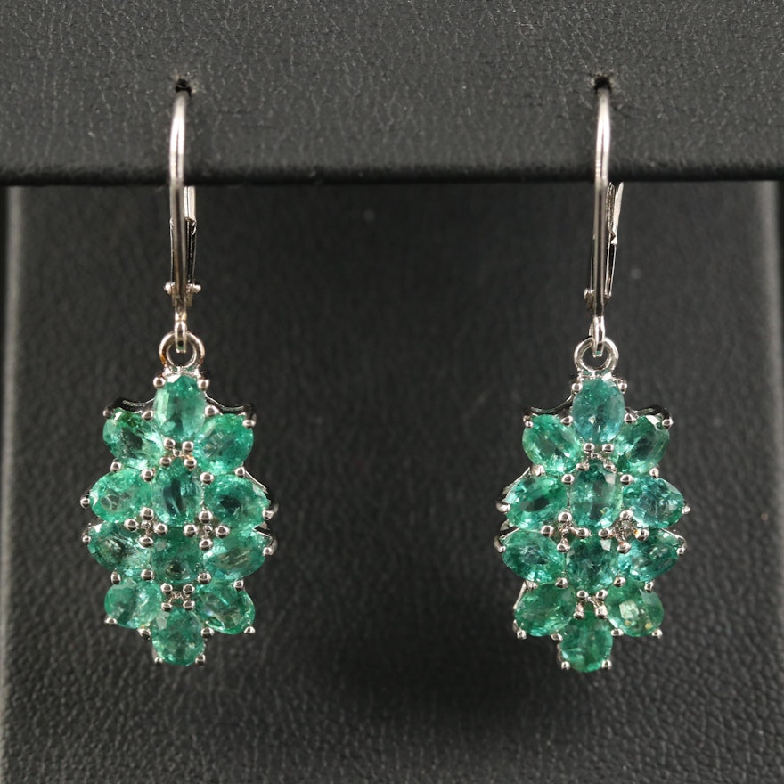 Sterling Emerald Cluster Dangle Earrings