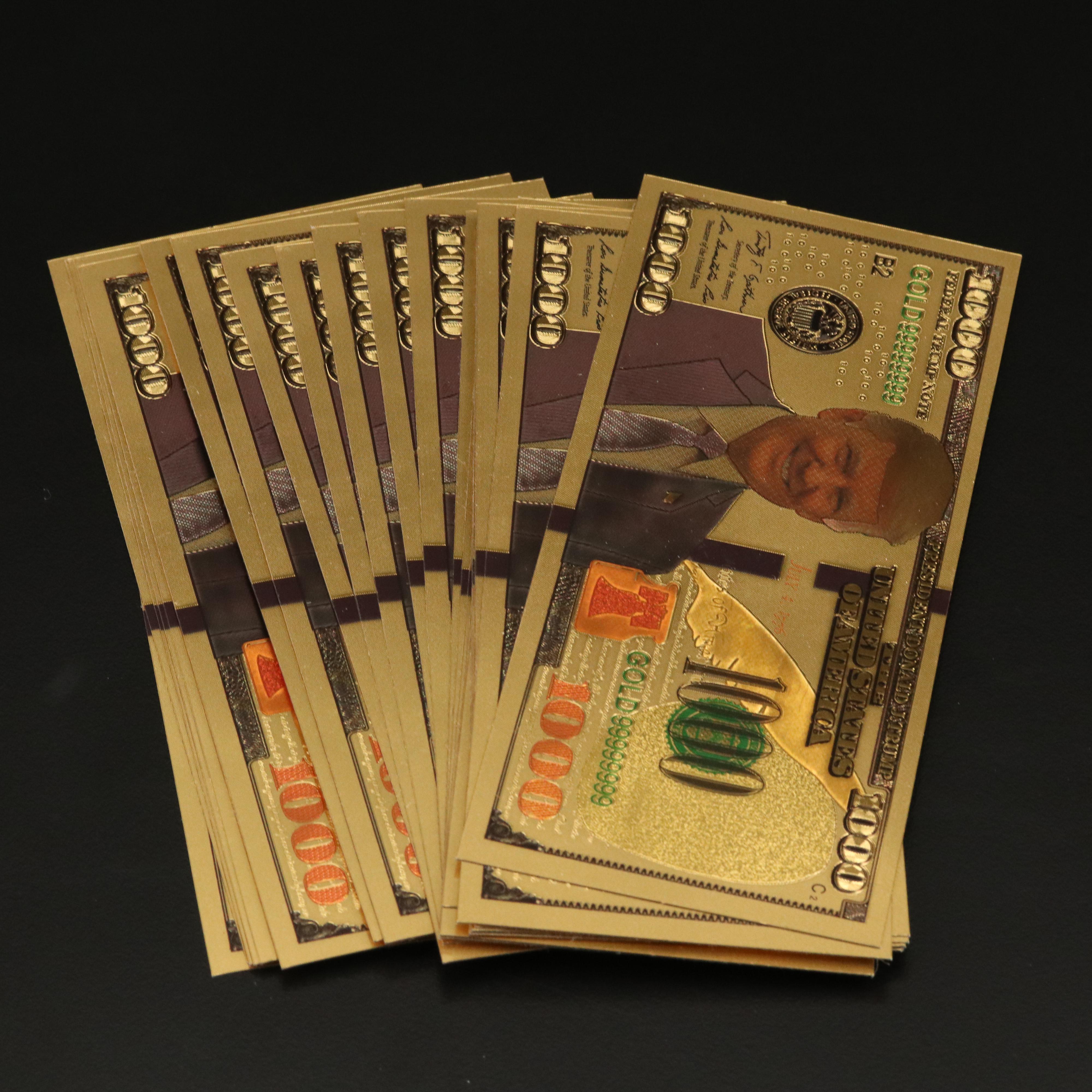 Collection of 24K Gold Donald Trump Novelty 1000 Dollar Certificate