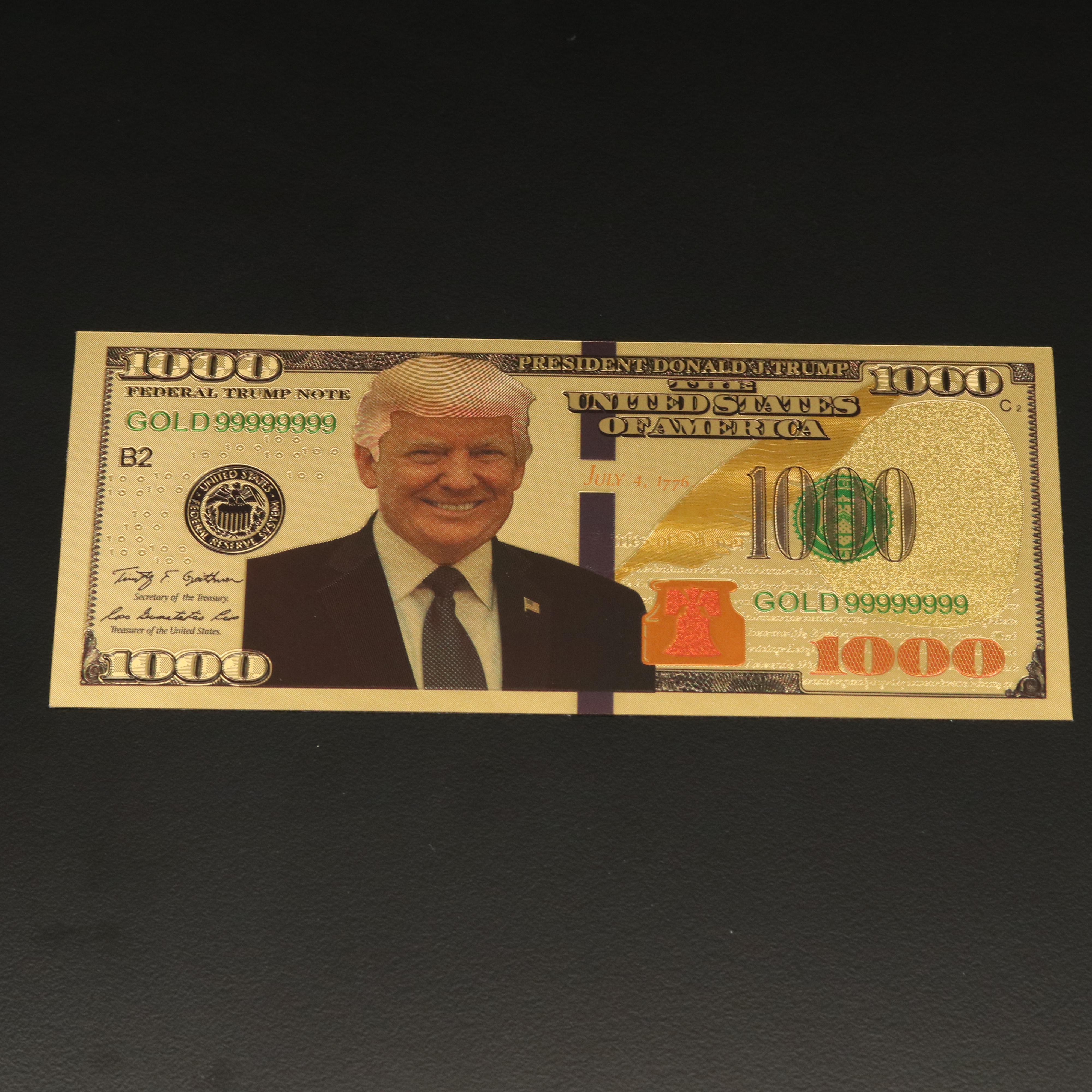 Collection of 24K Gold Donald Trump Novelty 1000 Dollar Certificate