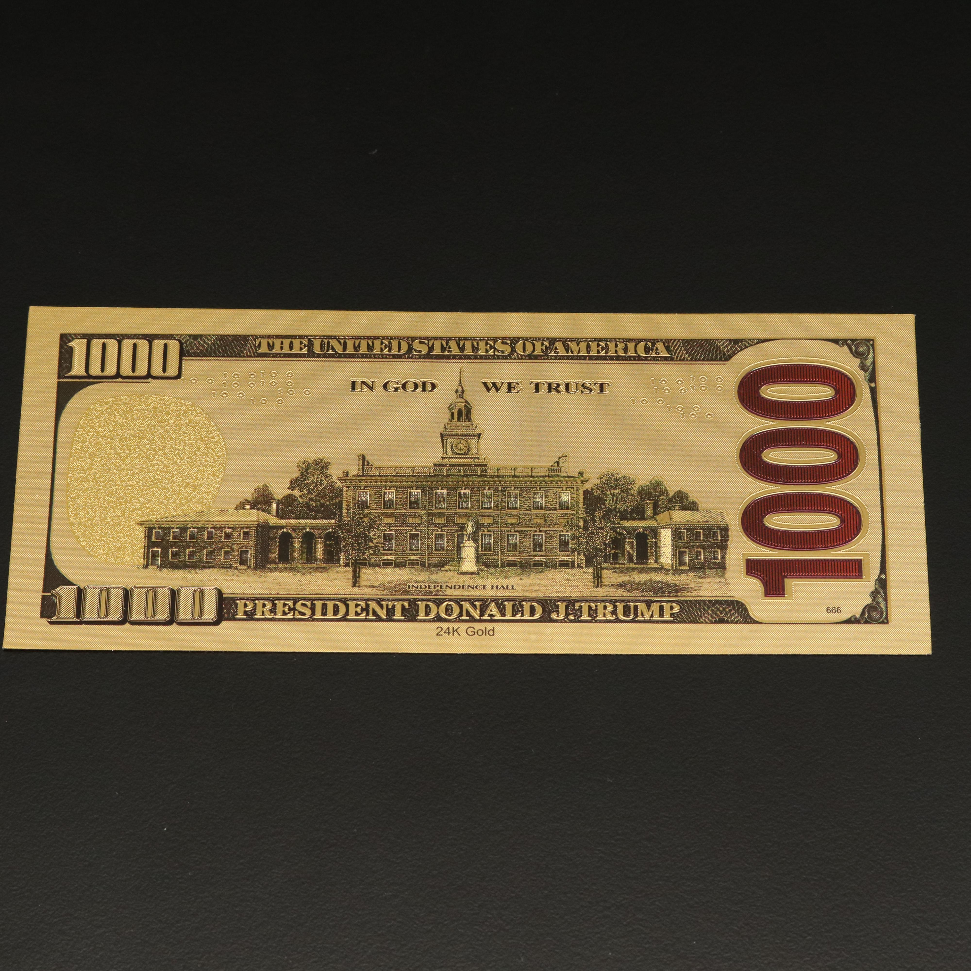 Collection of 24K Gold Donald Trump Novelty 1000 Dollar Certificate