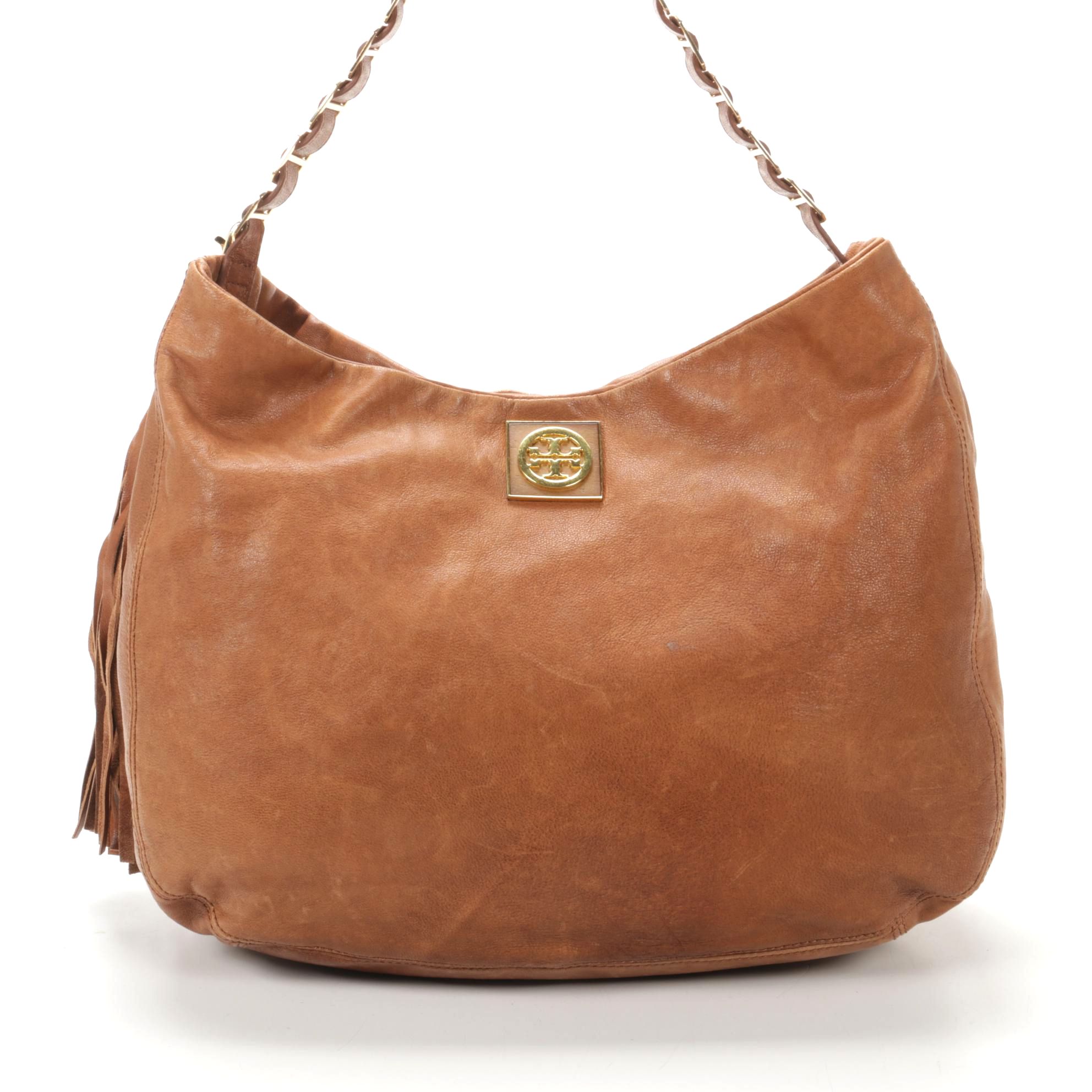 Tory Burch Shoulder Bag in Brown Lambskin Leather with Tassel