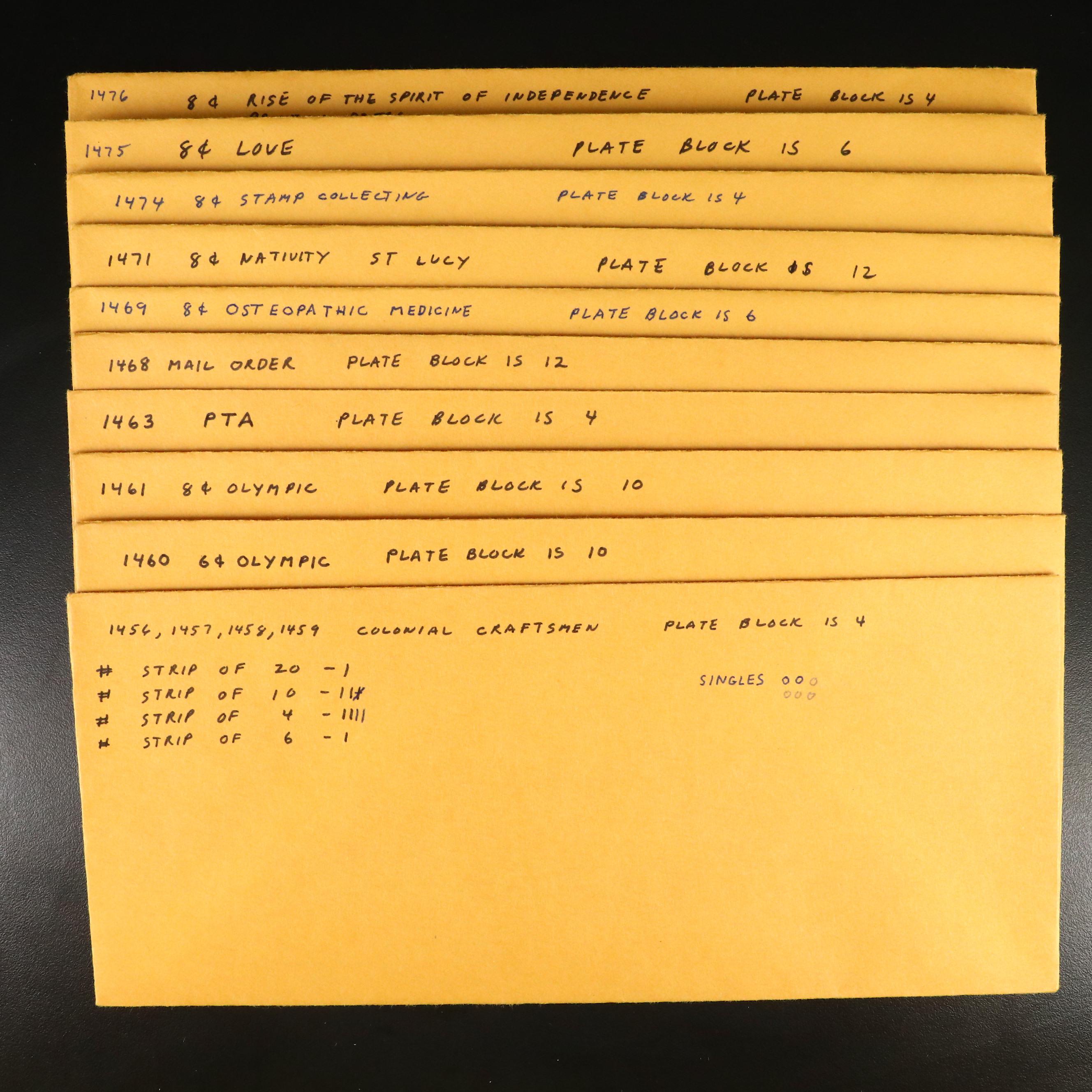 Large Collection of Mint Plate Strip and Plate Block Stamps, 1970s & 1980s