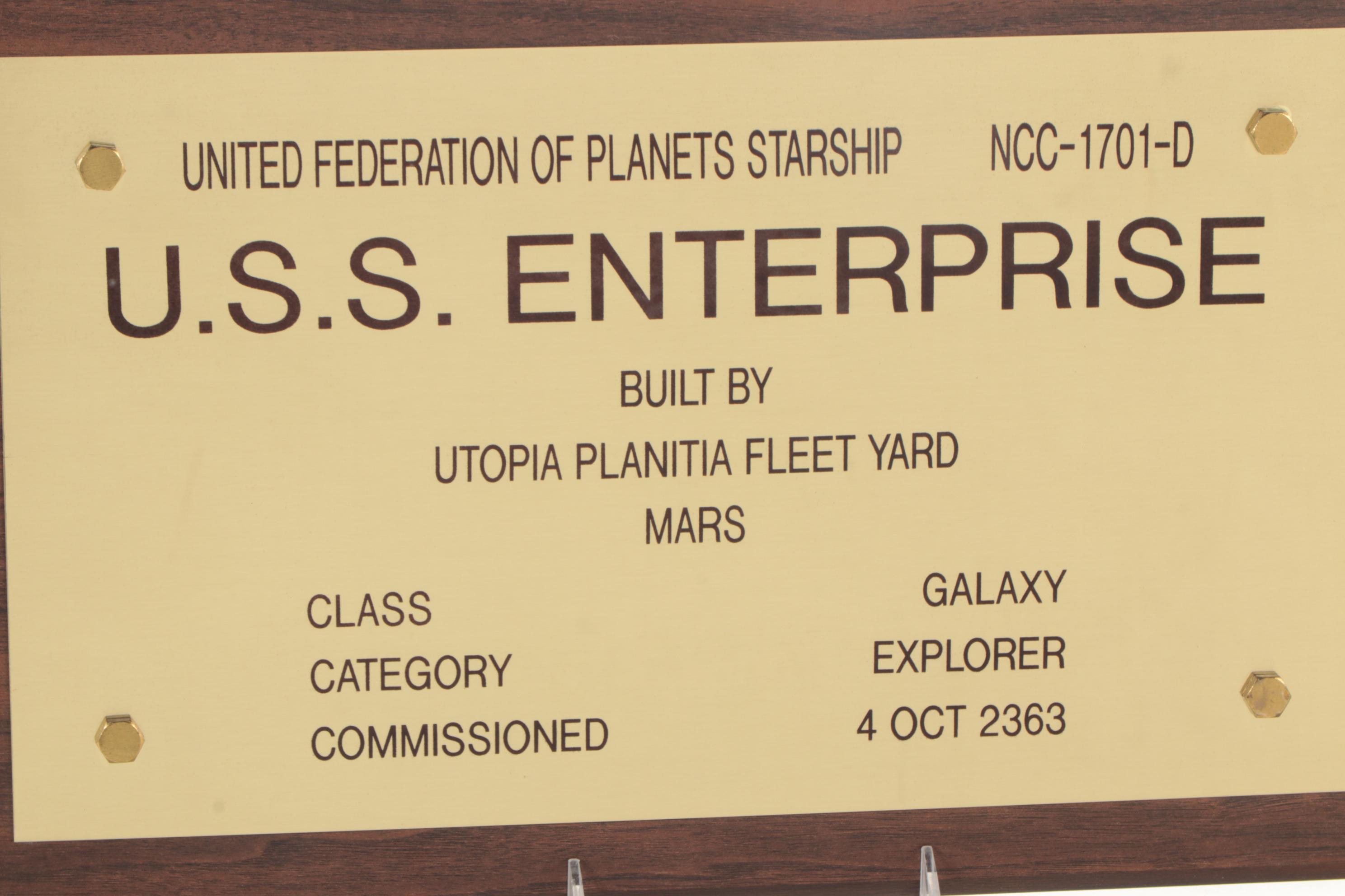 Star Trek "U.S.S. Enterprise" Television Crew Recognition Plaque