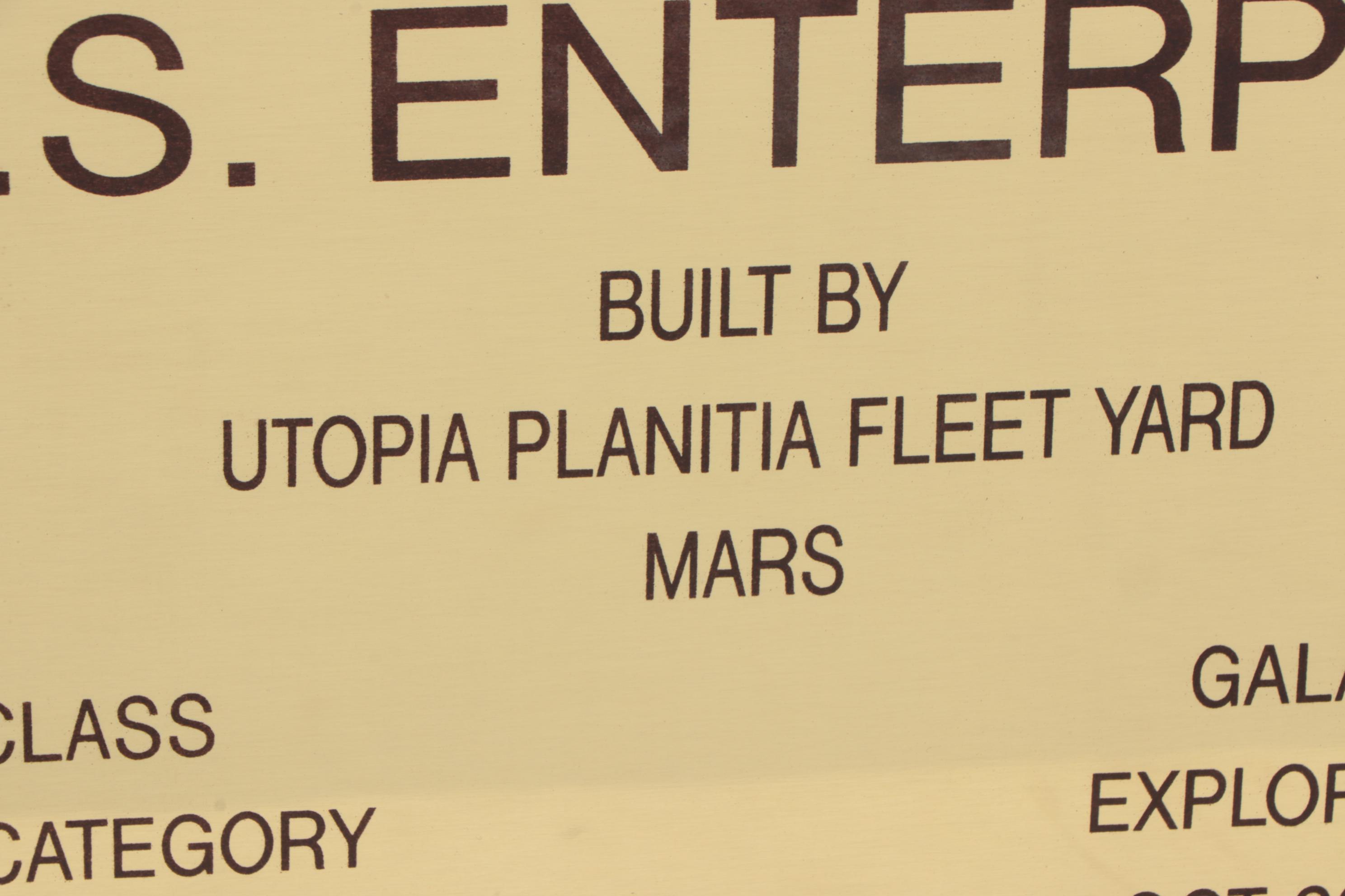 Star Trek "U.S.S. Enterprise" Television Crew Recognition Plaque