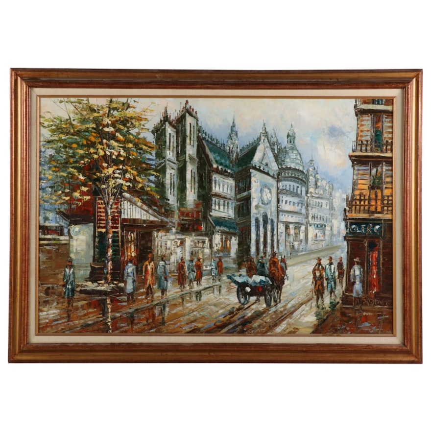 European City Street Scene Oil Painting, 20th - 21st Century