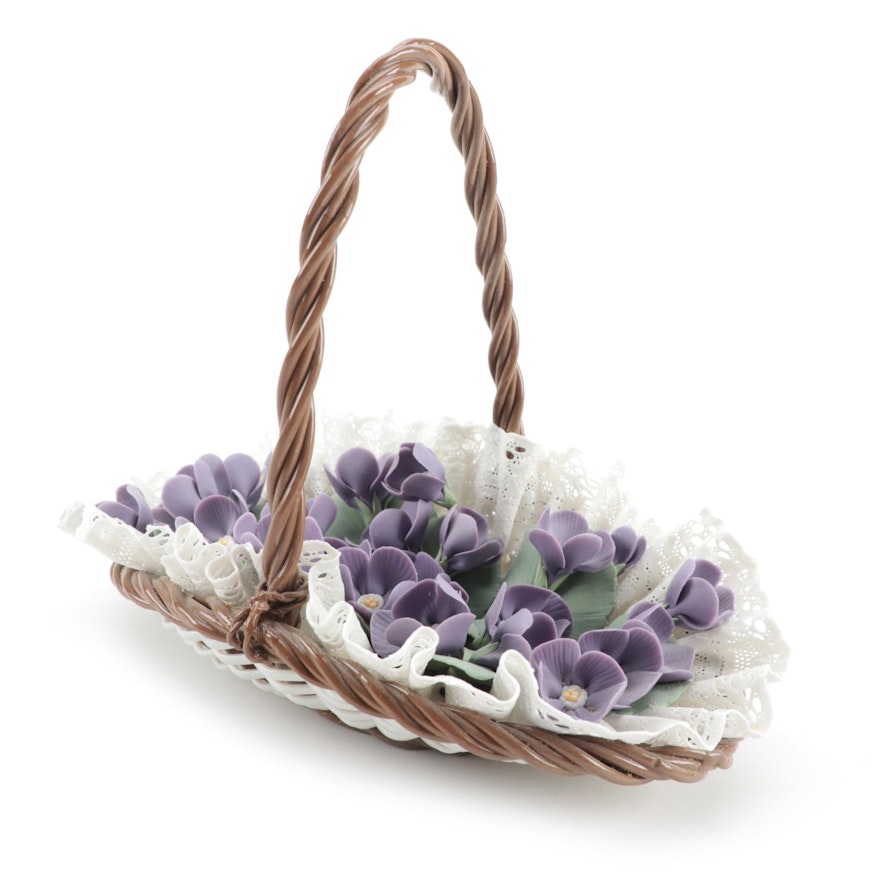 Lladró "Flat Basket of Violets" Porcelain Figurine, Late 20th Century