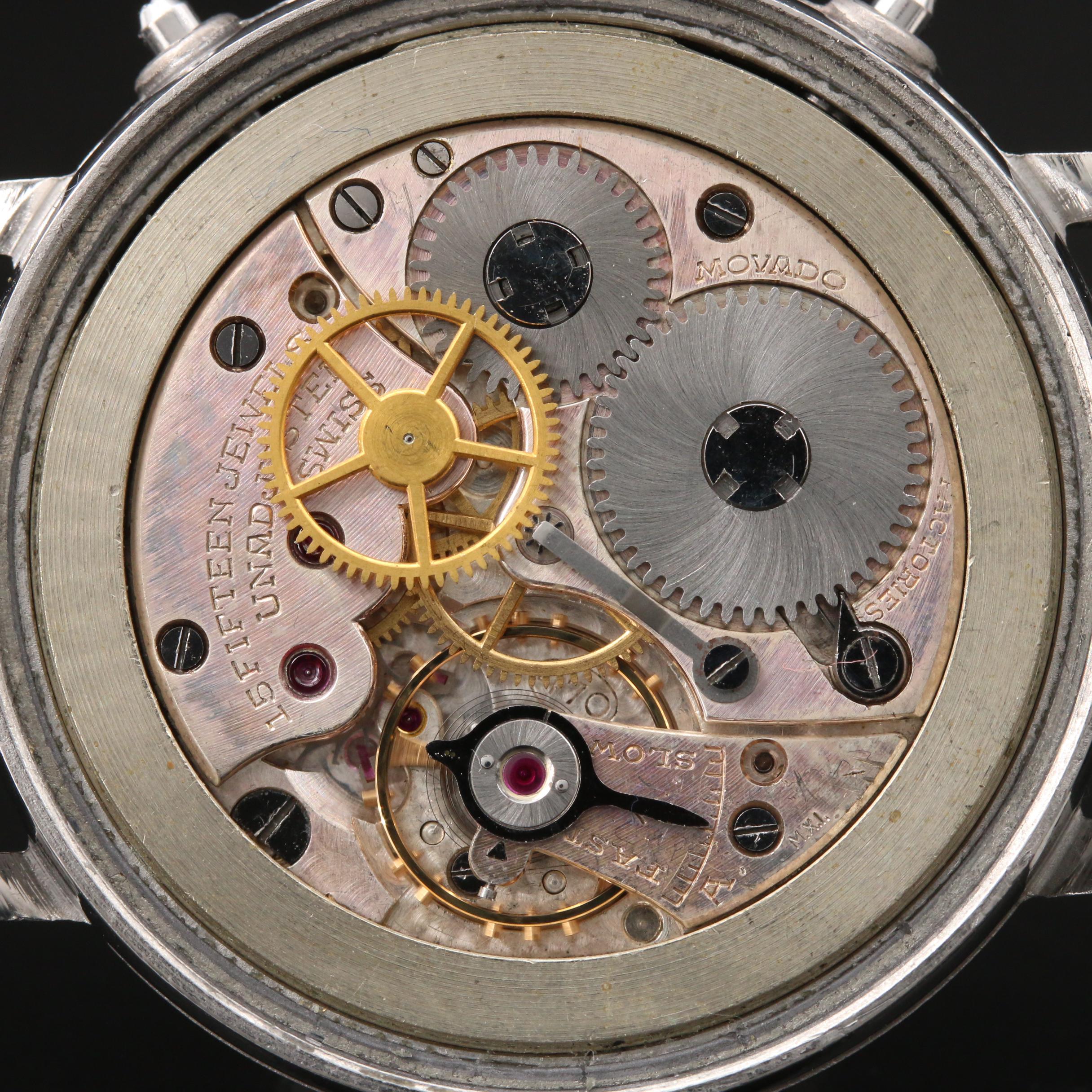 Vintage Movado Calendograf Stainless Steel Stem Wind Watch