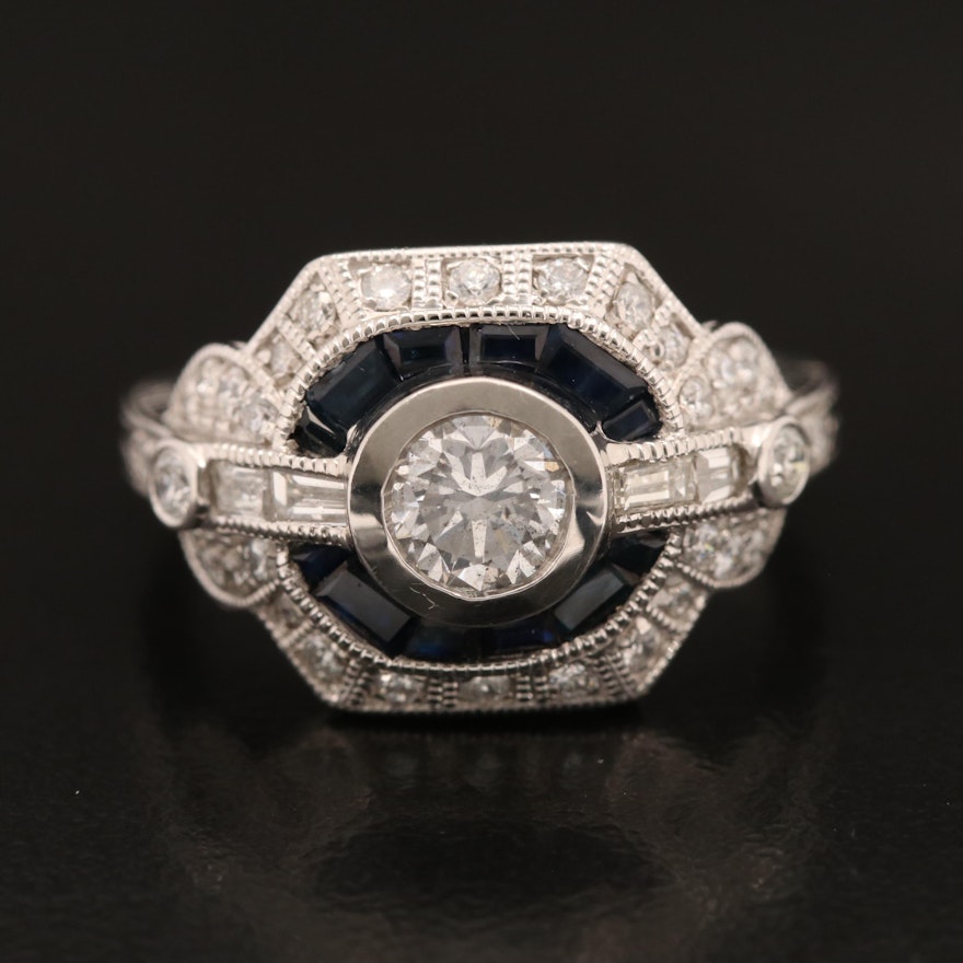 Platinum 1.09 CTW Diamond and Sapphire Ring