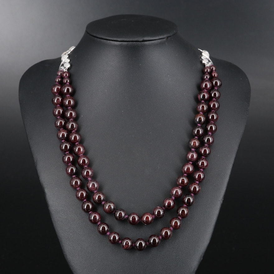 Sterling Silver Moonstone and Garnet Bead Necklace