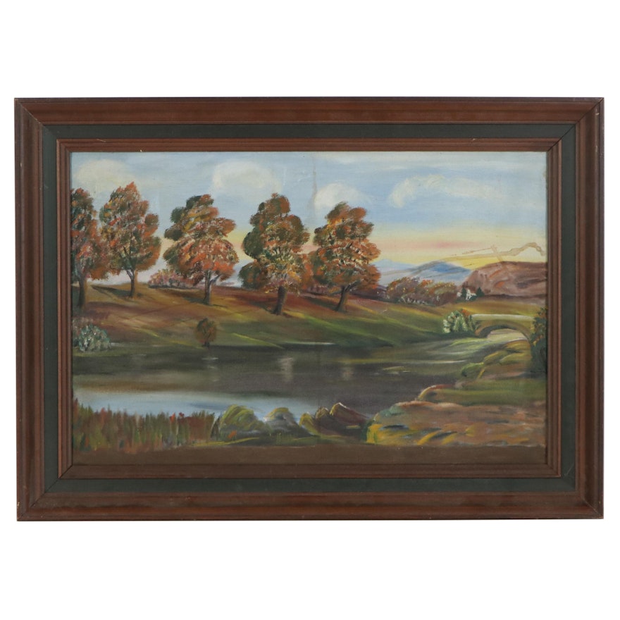 Fall Landscape Oil Painting, Late 20th Century