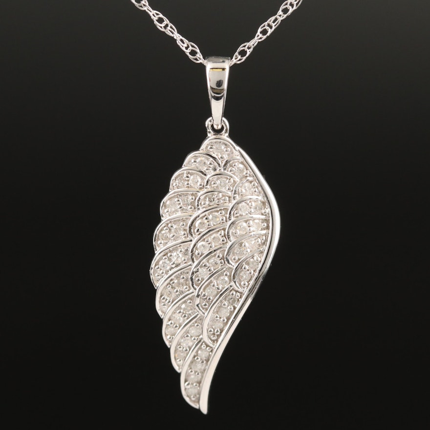 Sterling Silver Diamond Wing Pendant Necklace