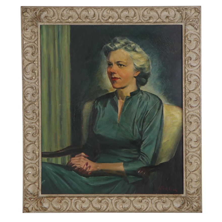 Oil Portrait of Woman, Late 20th Century
