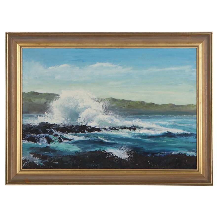 Impasto Seascape Oil Painting of Crashing Waves, 21st Century