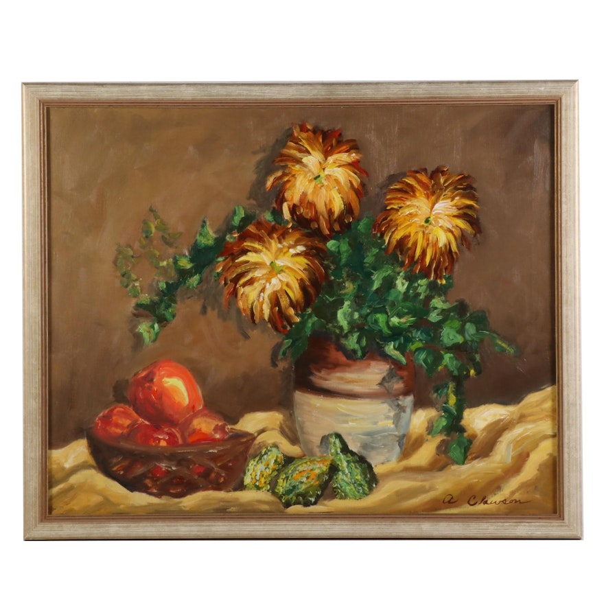 Still Life with Fruits, Flowers, and Gourds, Late 20th - 21st Century