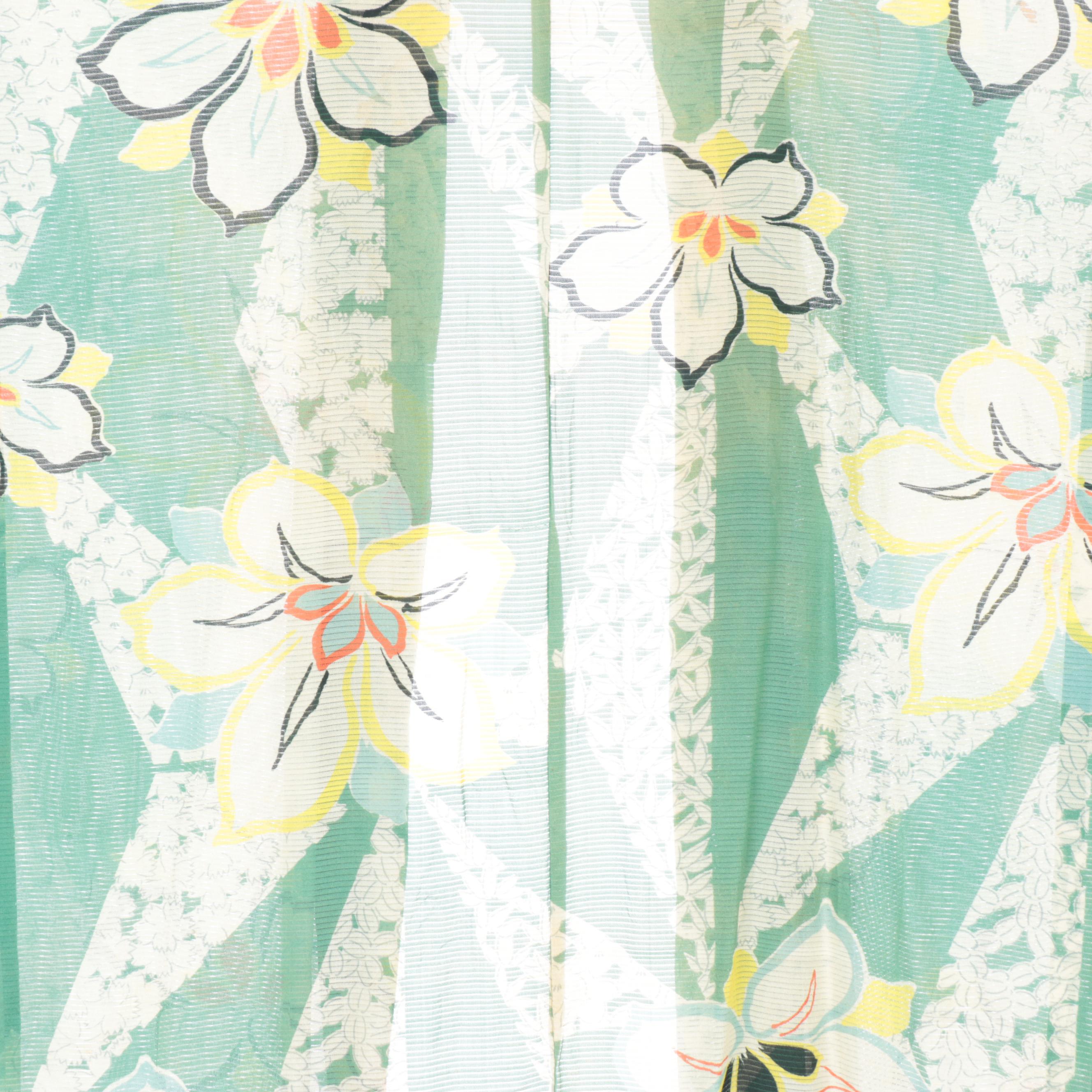 Ro Woven Green Floral Silk Natsu Kimono, Shōwa Period