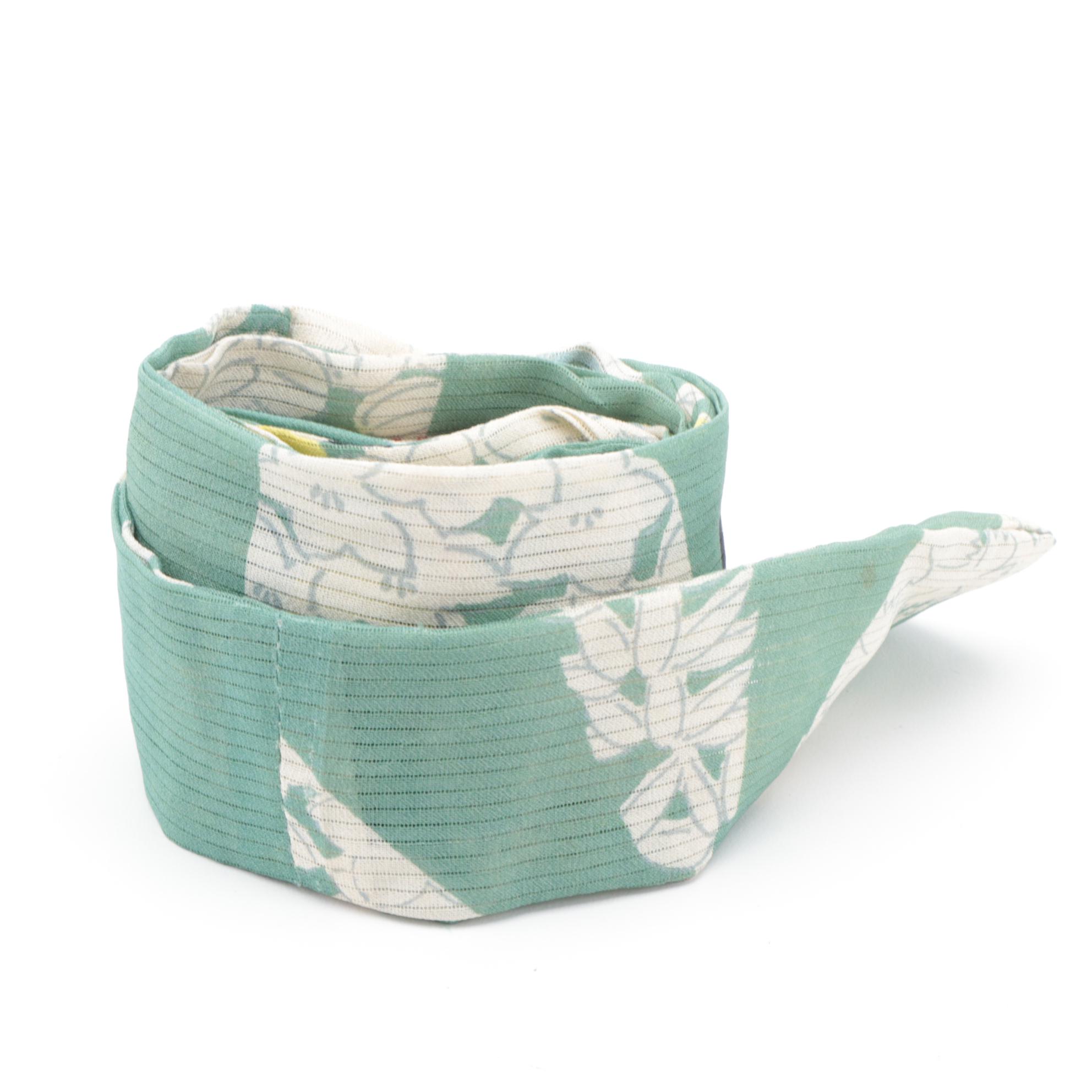 Ro Woven Green Floral Silk Natsu Kimono, Shōwa Period