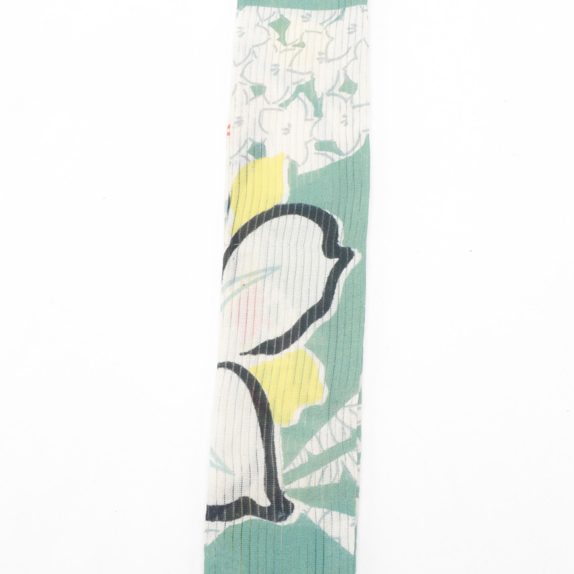 Ro Woven Green Floral Silk Natsu Kimono, Shōwa Period