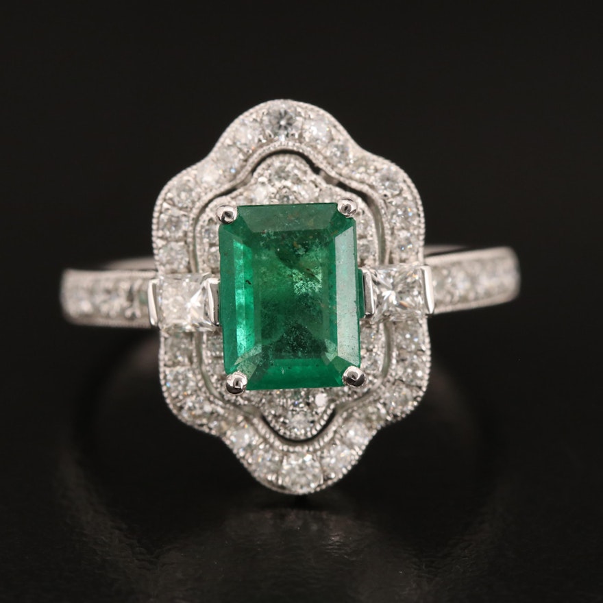 Platinum 1.26 CT Emerald and Diamond Ring