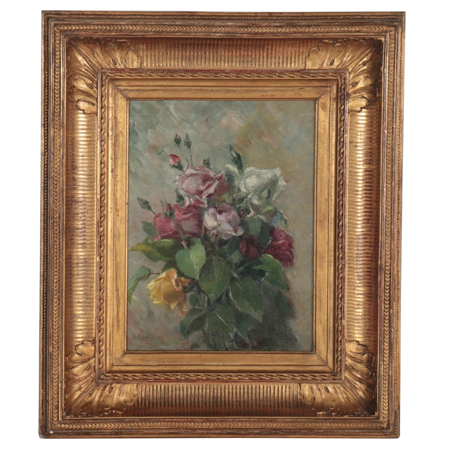 Floral Still Life Oil Painting in Late 19th Century Frame, Mid-20th Century