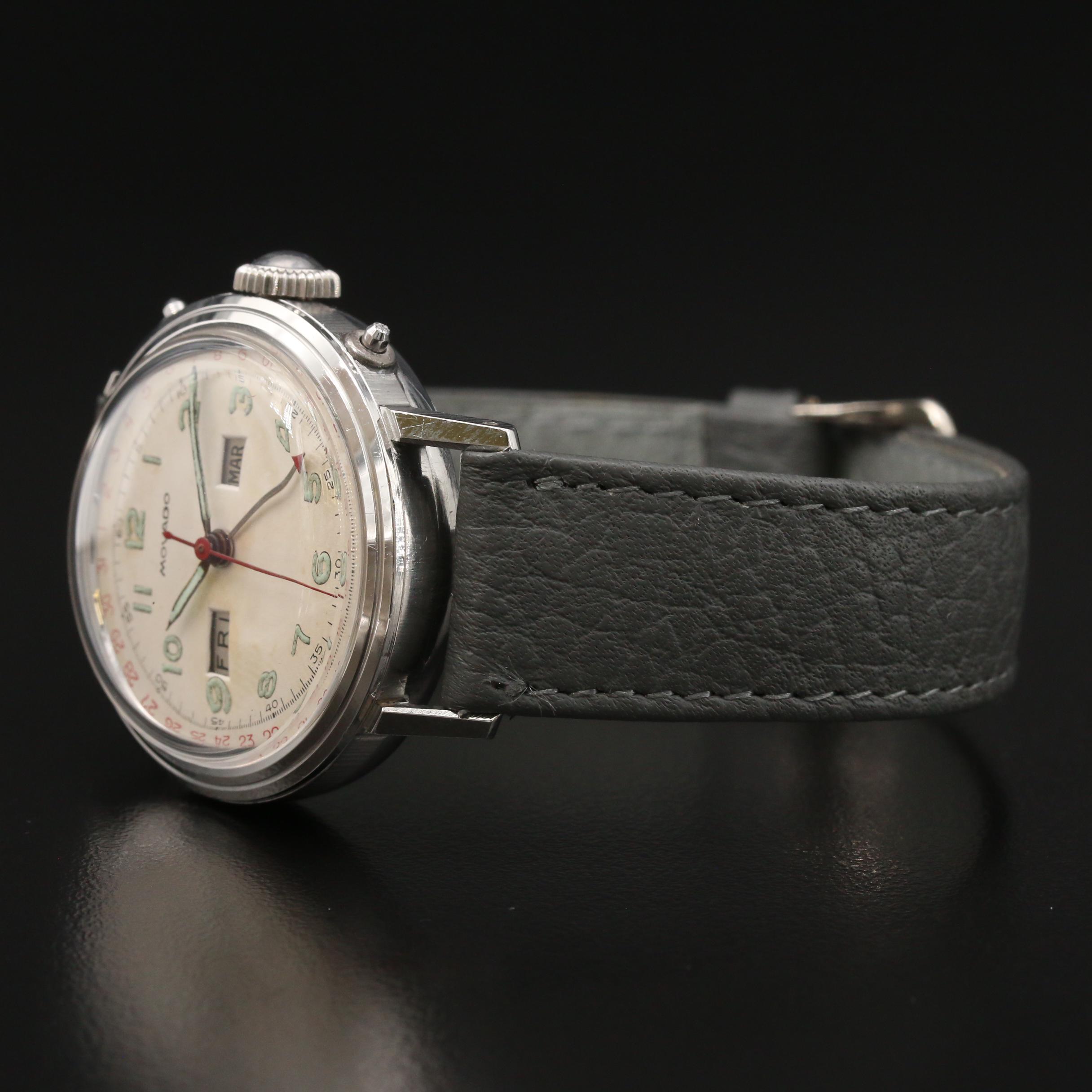 Vintage Movado Calendograf Stainless Steel Stem Wind Watch