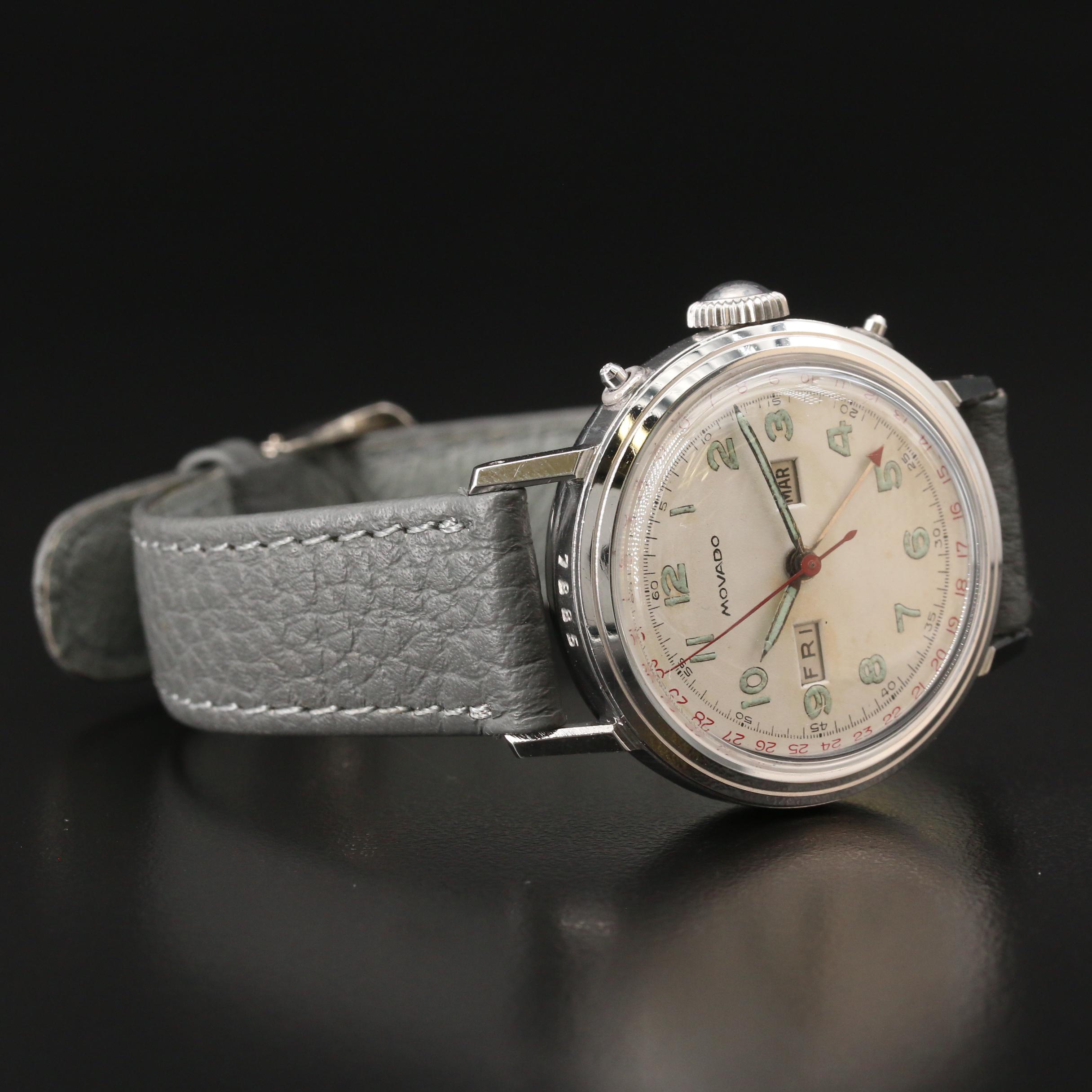 Vintage Movado Calendograf Stainless Steel Stem Wind Watch