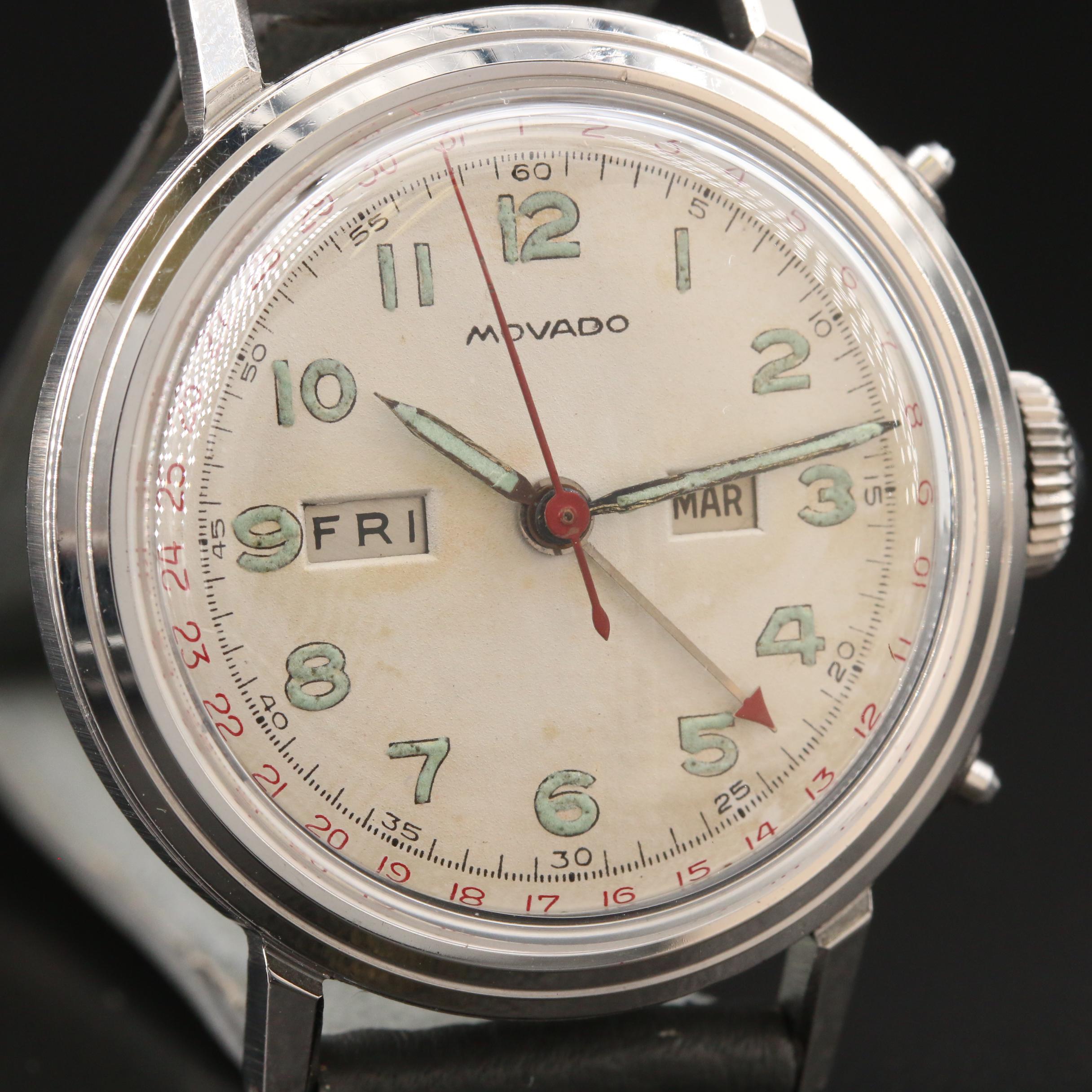 Vintage Movado Calendograf Stainless Steel Stem Wind Watch