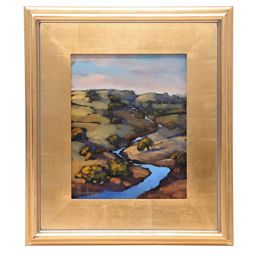 William Hawkins Landscape Oil Painting of River Scene