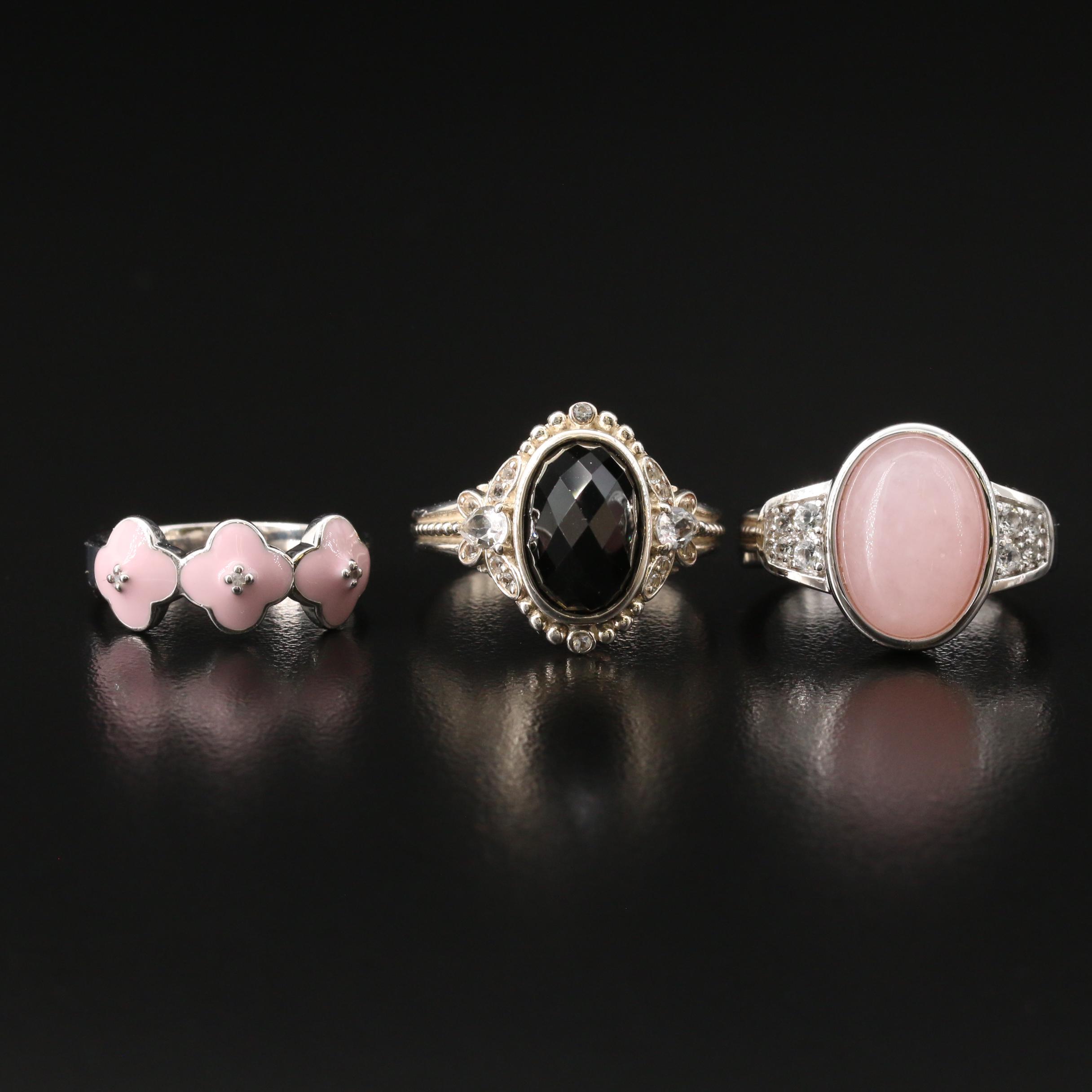 Sterling Rings Featuring Diamond, Black Spinel, Rose Quartz and More