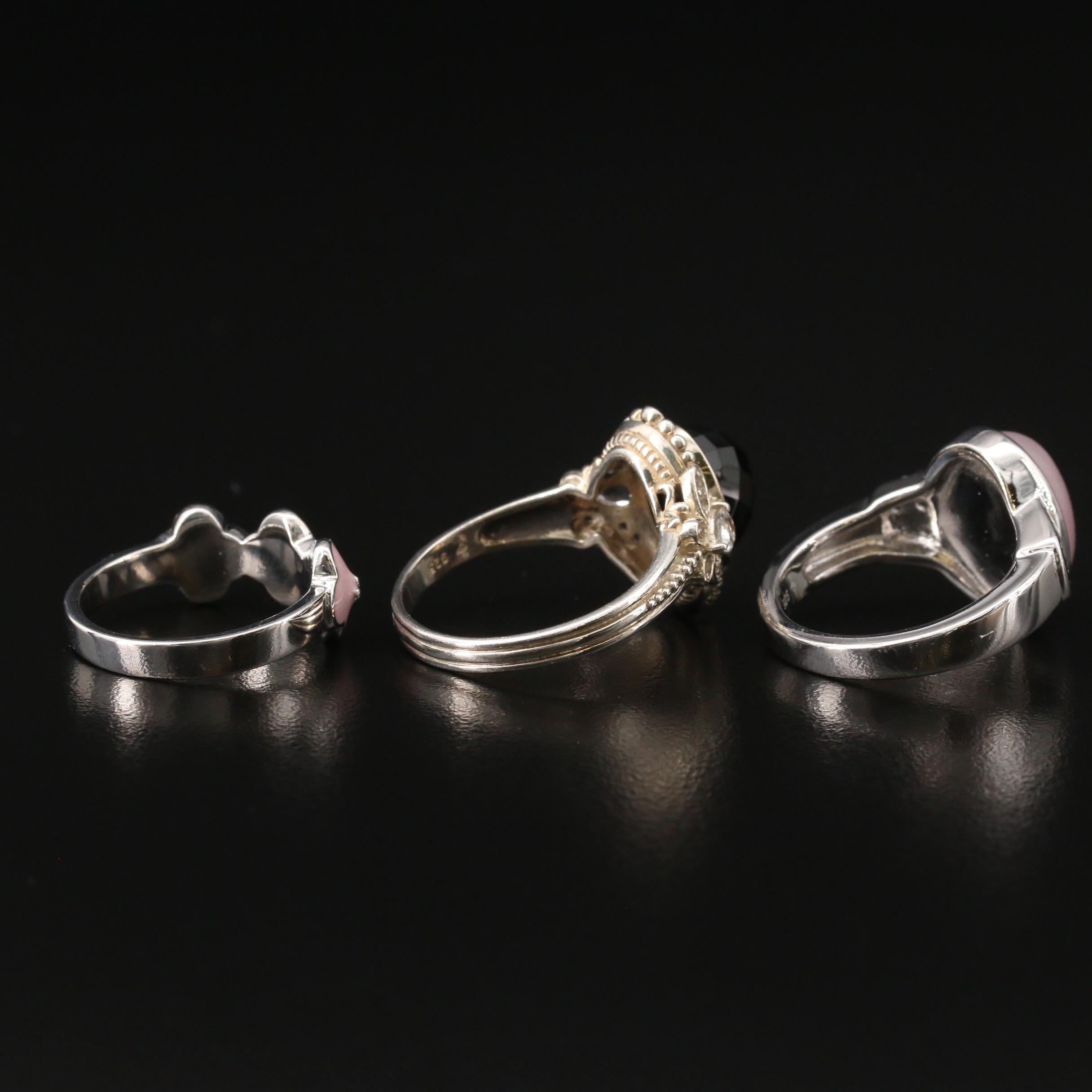 Sterling Rings Featuring Diamond, Black Spinel, Rose Quartz and More