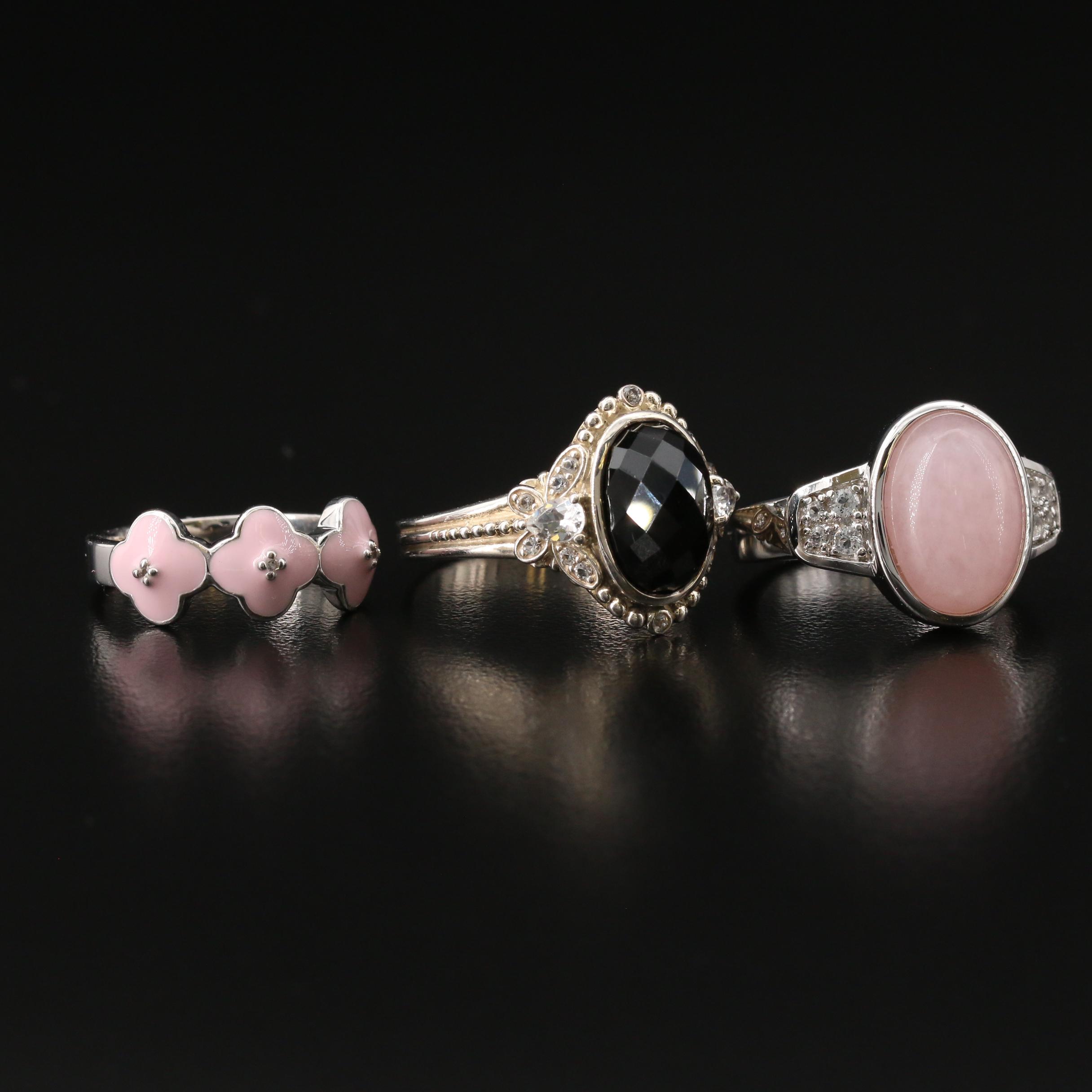 Sterling Rings Featuring Diamond, Black Spinel, Rose Quartz and More