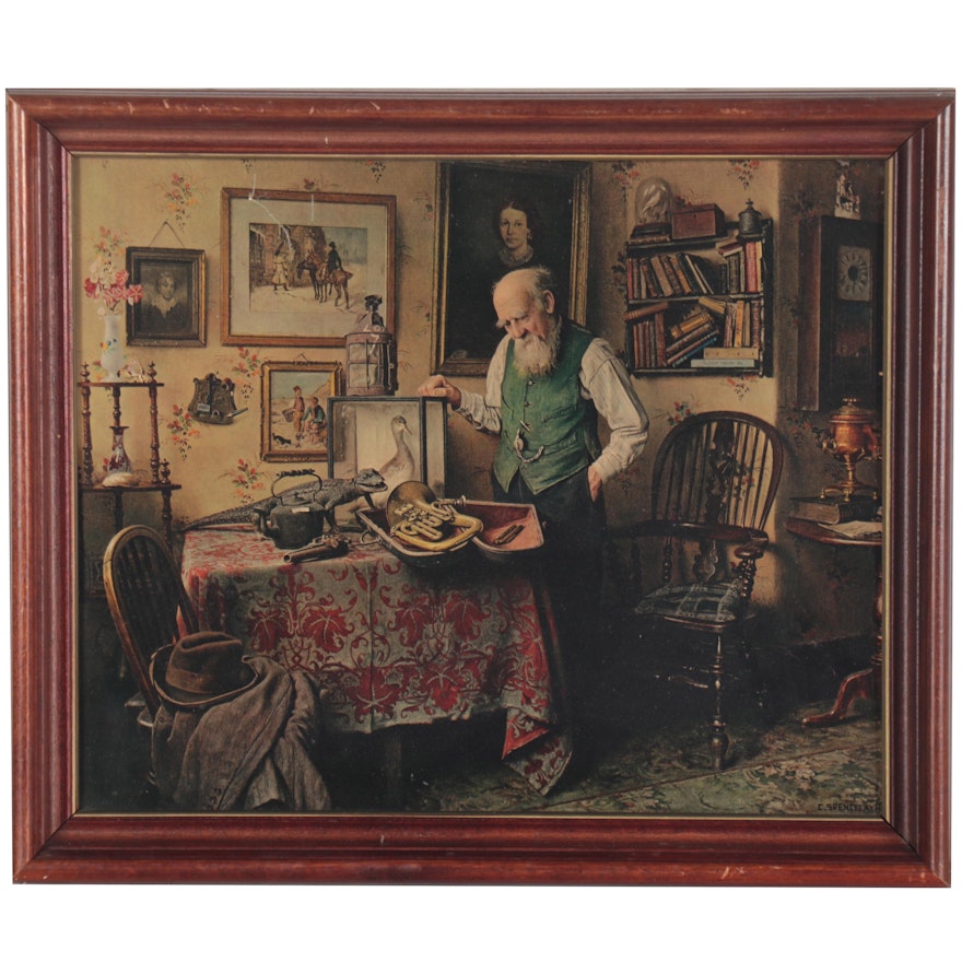 Offset Lithograph after Charles Spencelayh of Man with French Horn