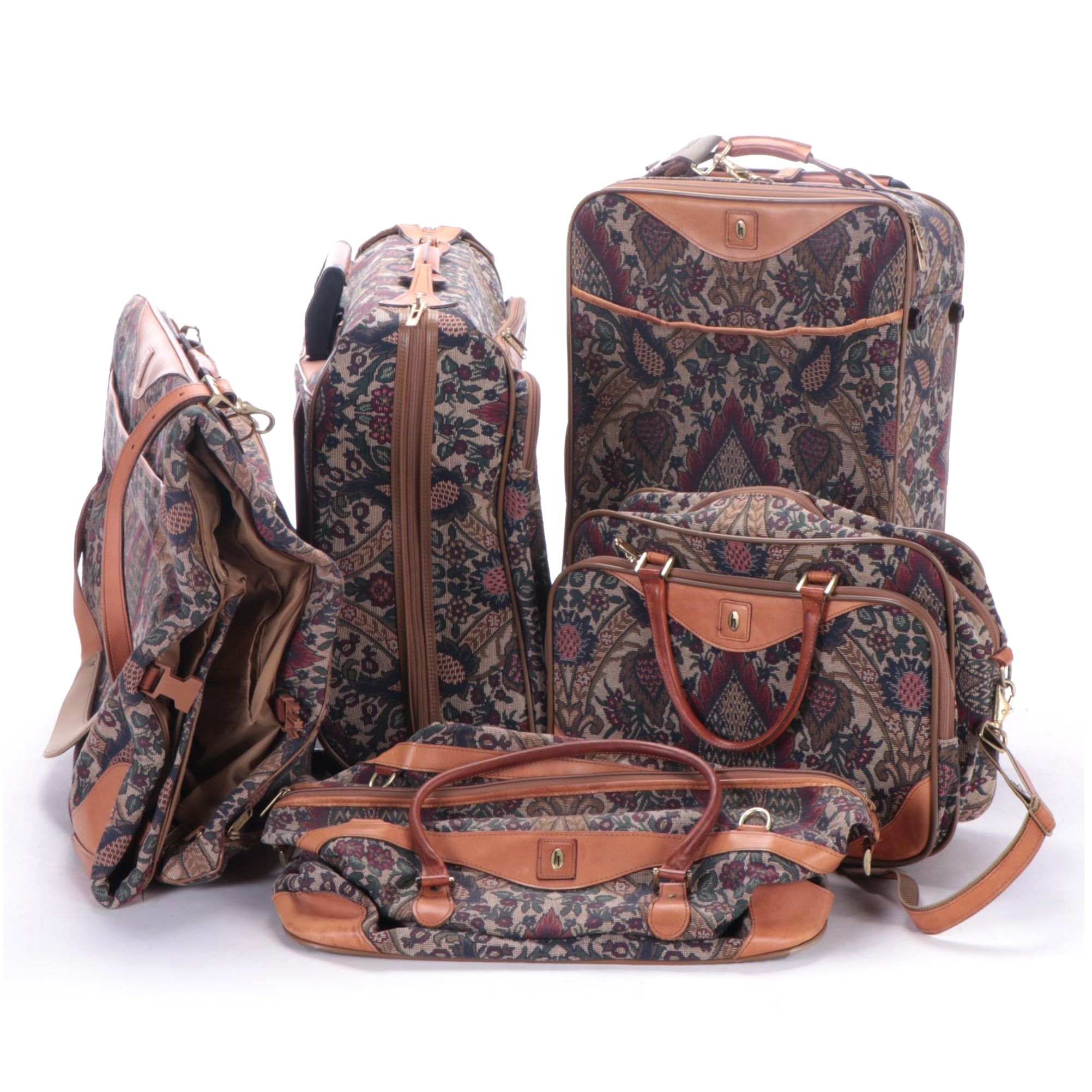 Hartmann Flame Tapestry Leather Trim Five-Piece Luggage Set
