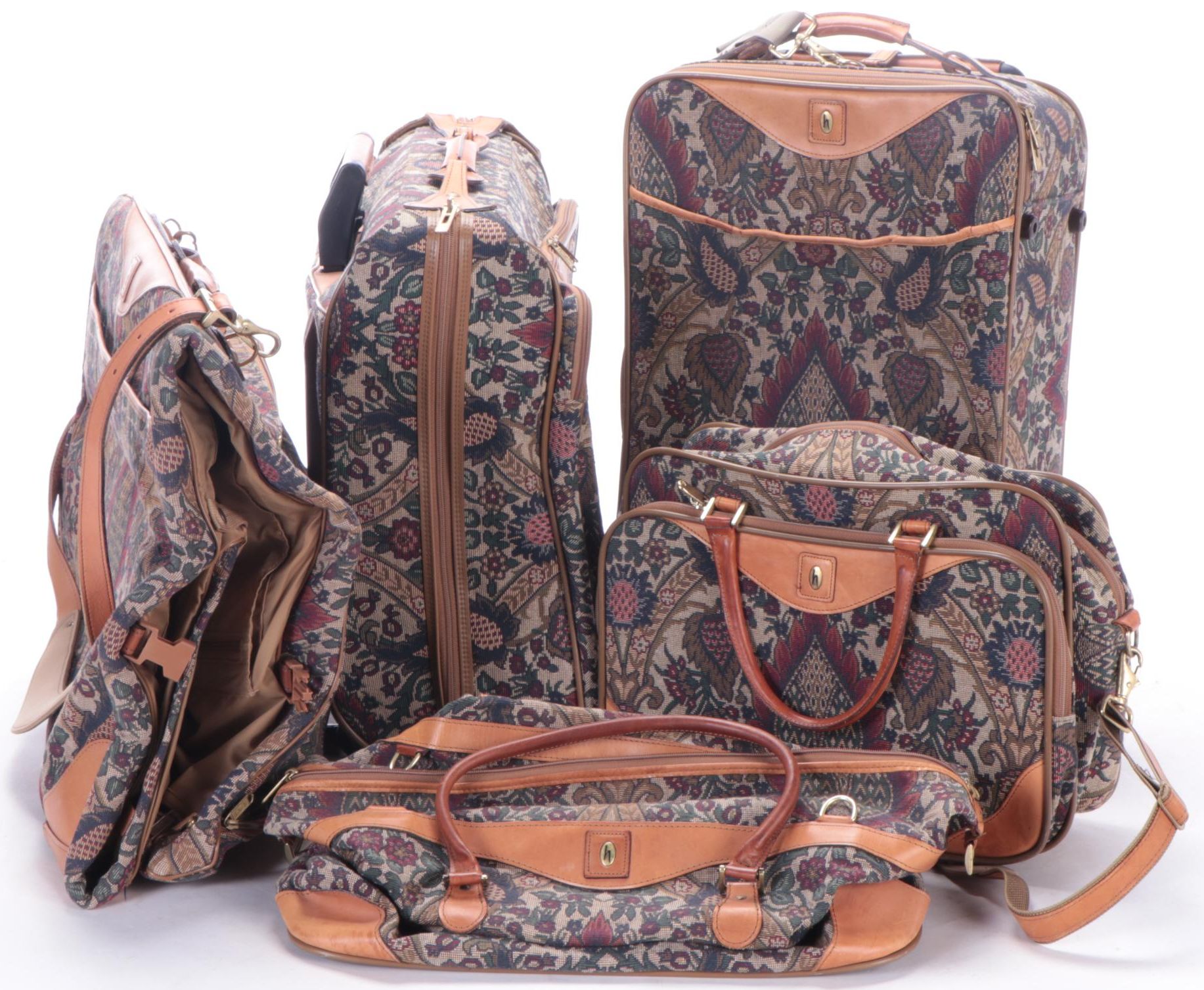 Hartmann Flame Tapestry Leather Trim Five-Piece Luggage Set