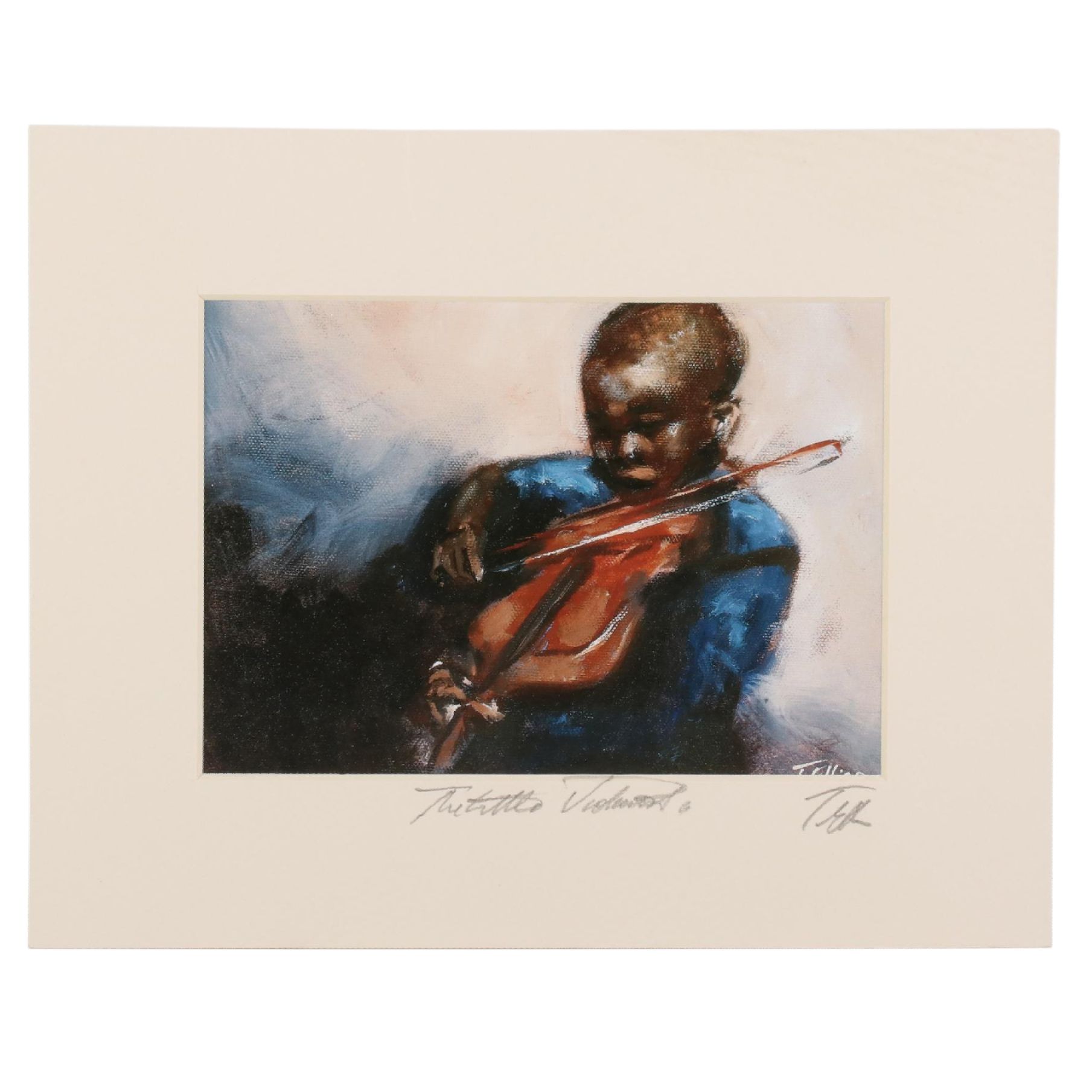 T. Ellis Offset Lithograph "The Little Violinist," 21st Century
