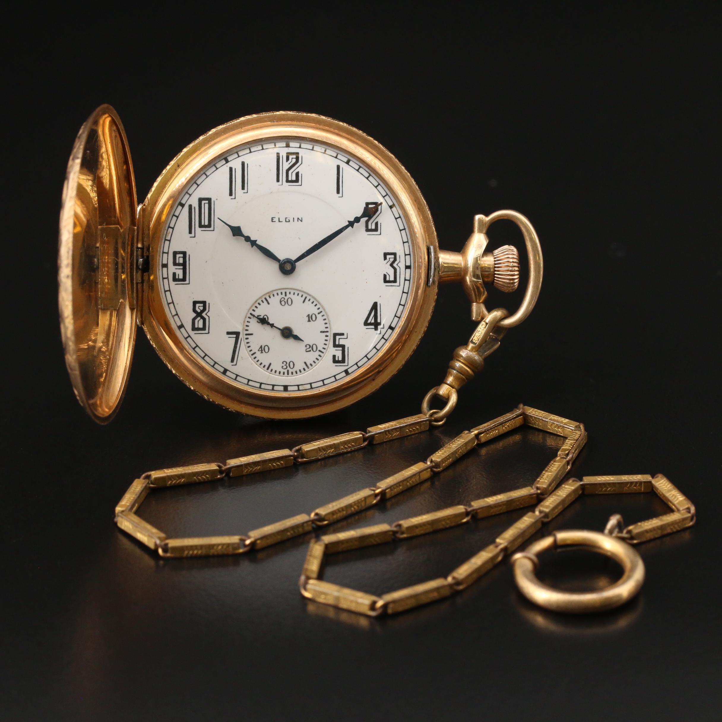 1926 Elgin 14K Pocket Watch with Fob Chain