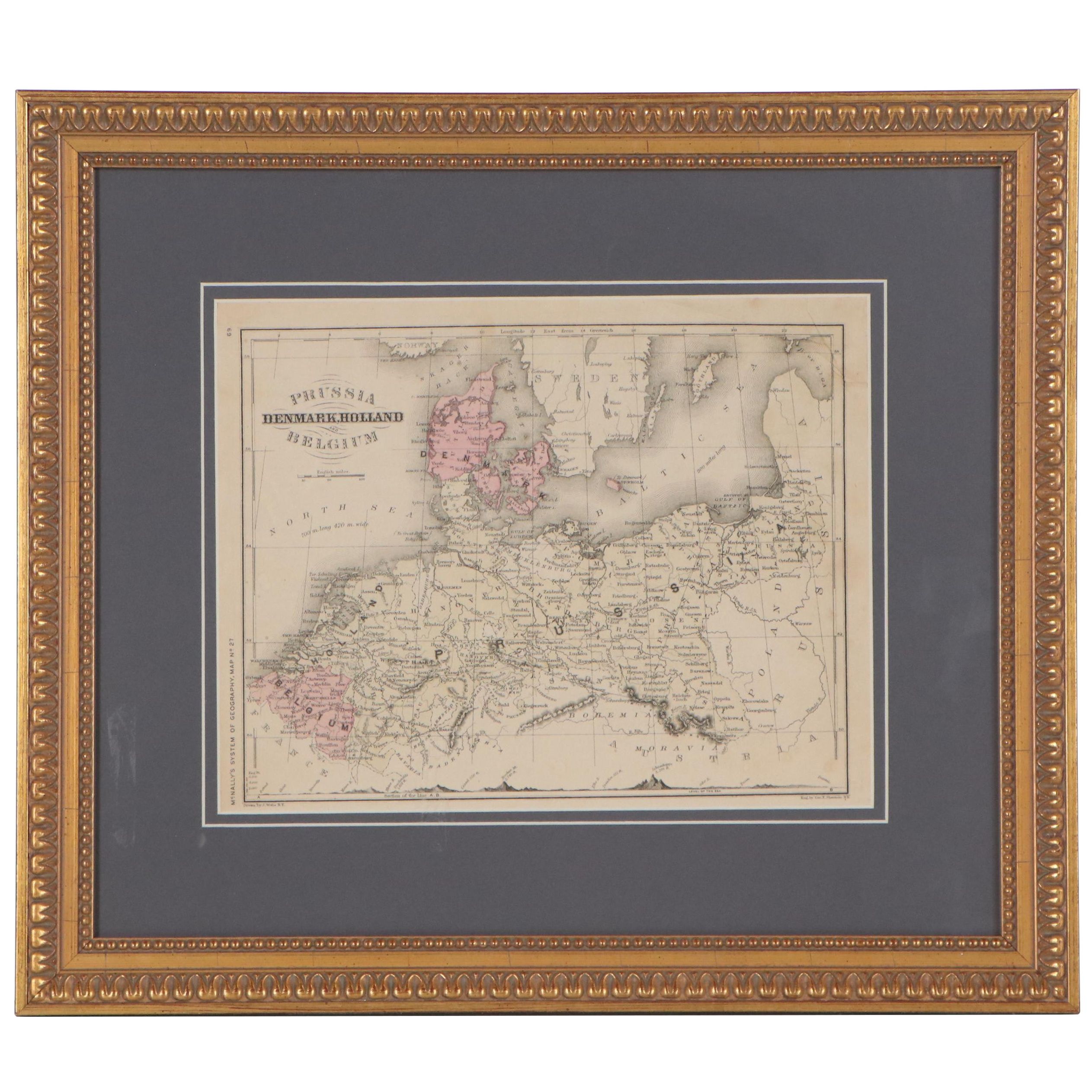 Francis McNally Hand-Colored Engraving Map of Europe, 1871