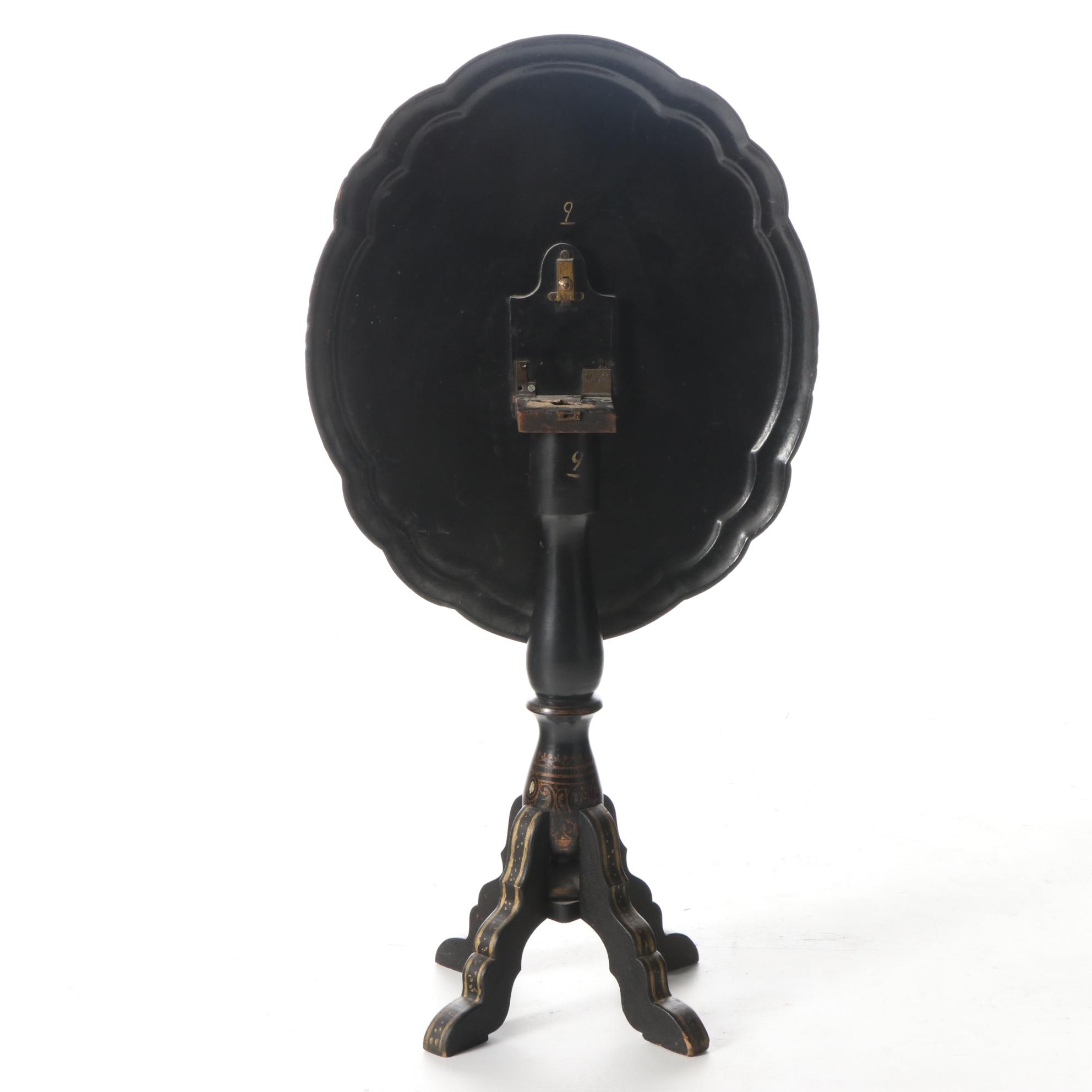 Victorian Ebonized, Polychromed, and MOP-Inlaid Papier Mâché Tilt-Top Table