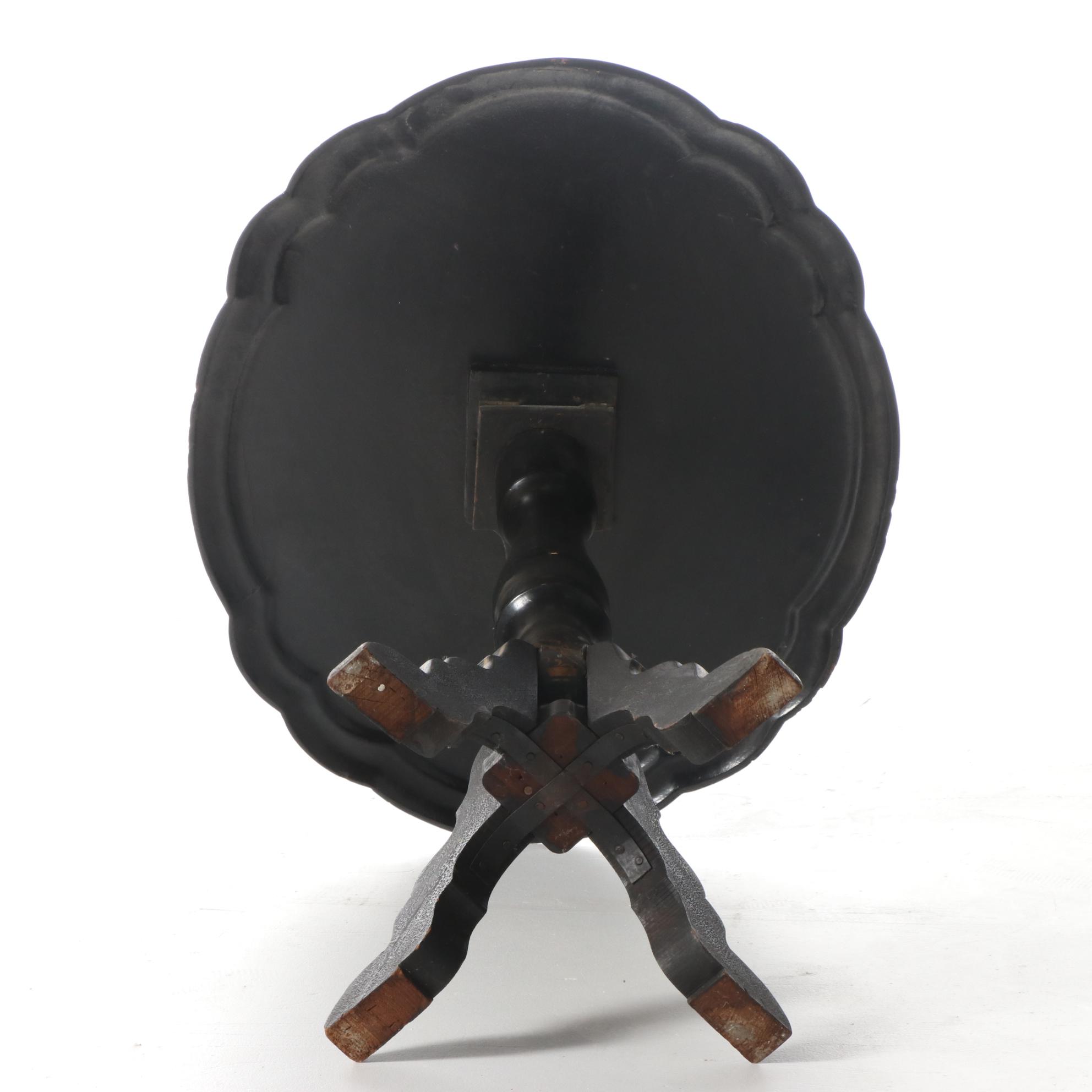 Victorian Ebonized, Polychromed, and MOP-Inlaid Papier Mâché Tilt-Top Table