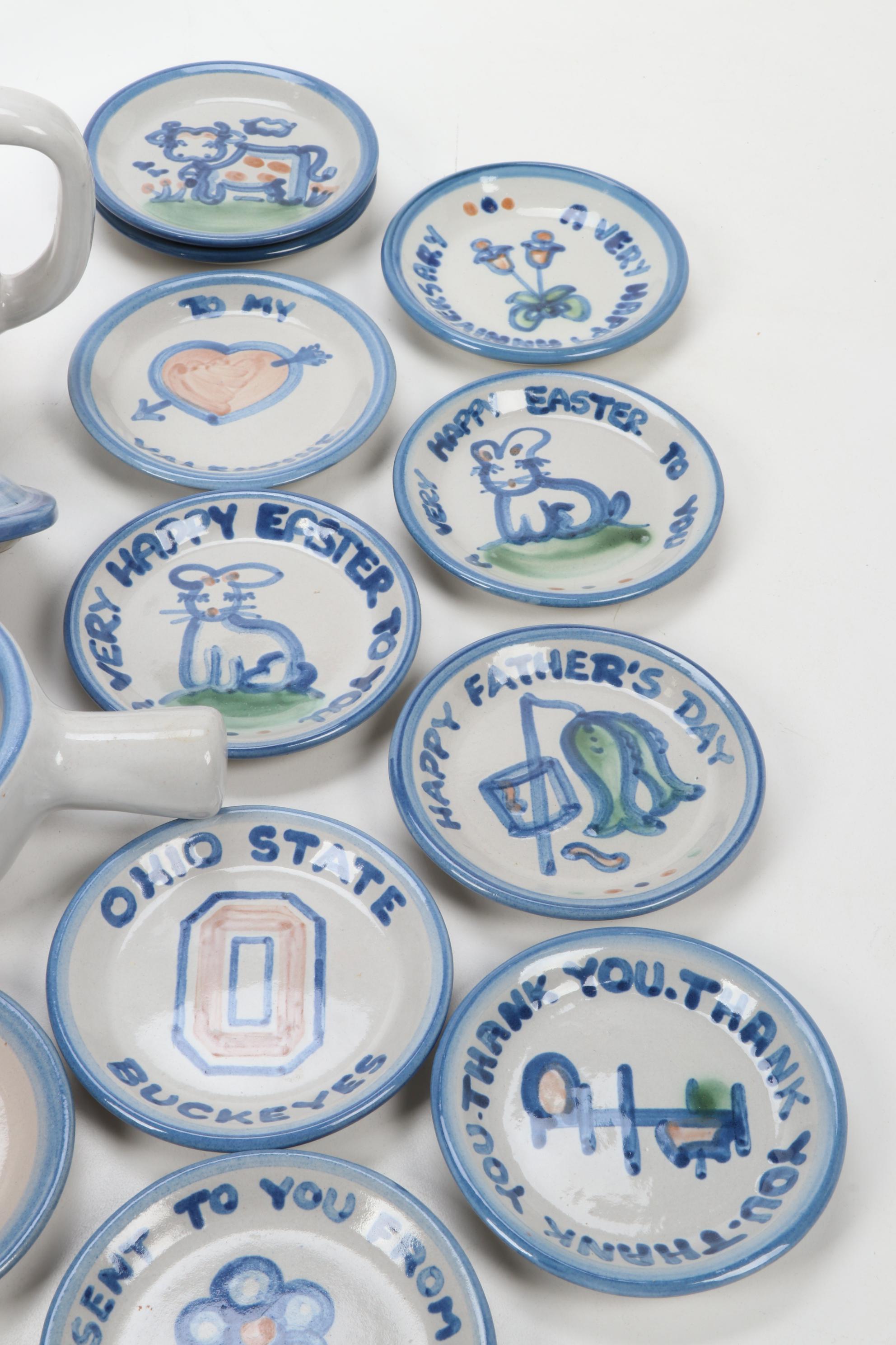M.A. Hadley "Country Scene Blue" Stoneware Table Accessories and Serveware