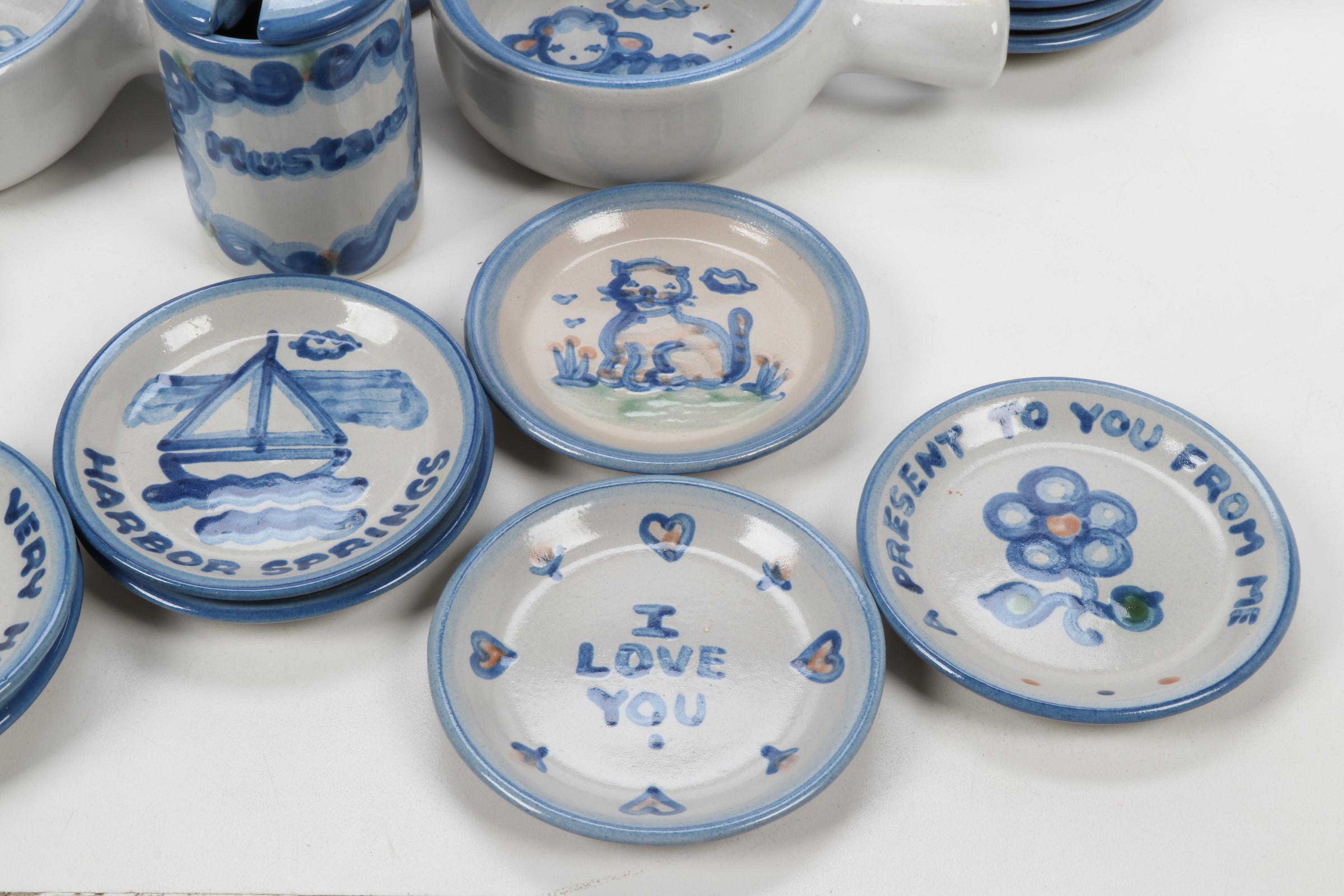 M.A. Hadley "Country Scene Blue" Stoneware Table Accessories and Serveware