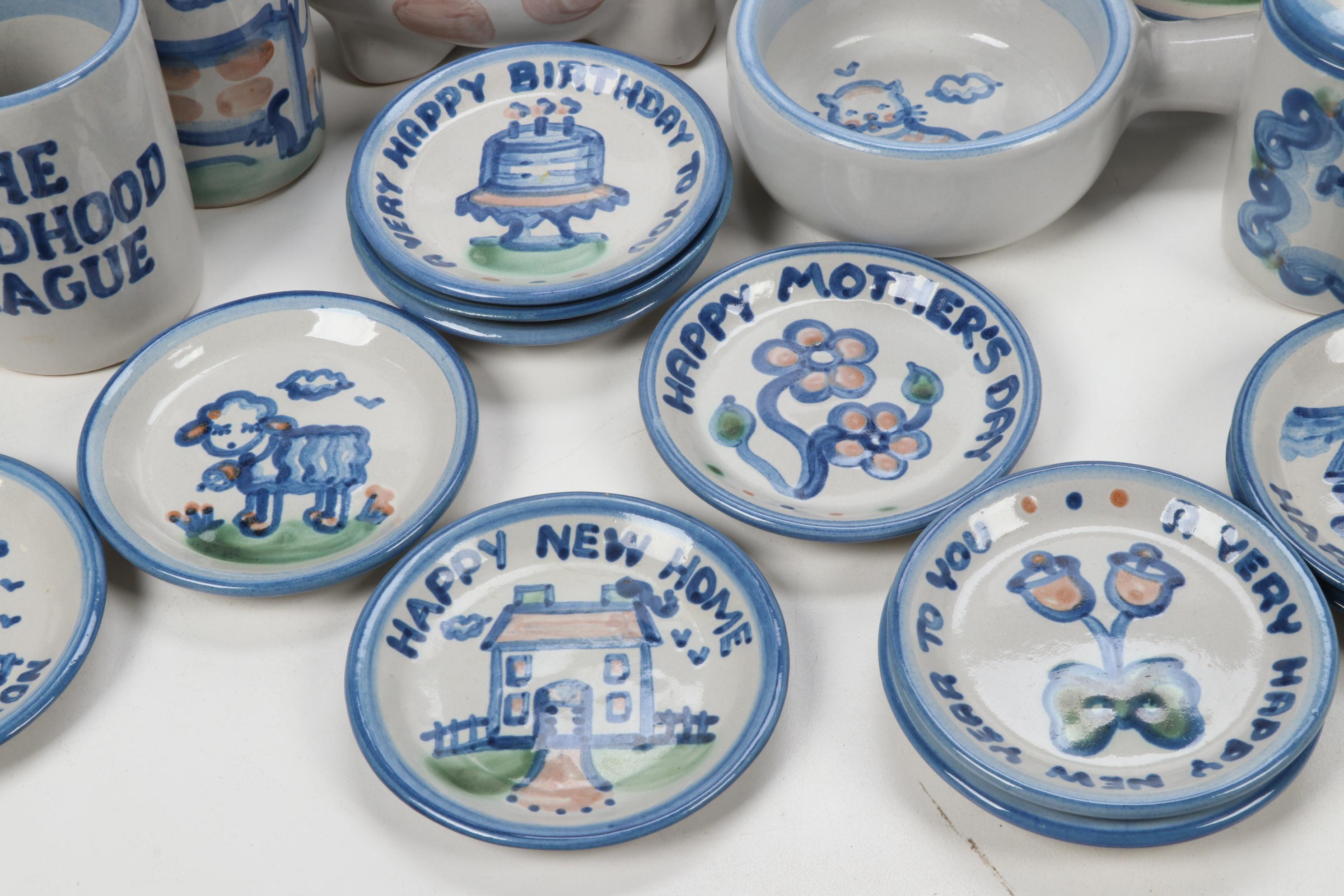 M.A. Hadley "Country Scene Blue" Stoneware Table Accessories and Serveware