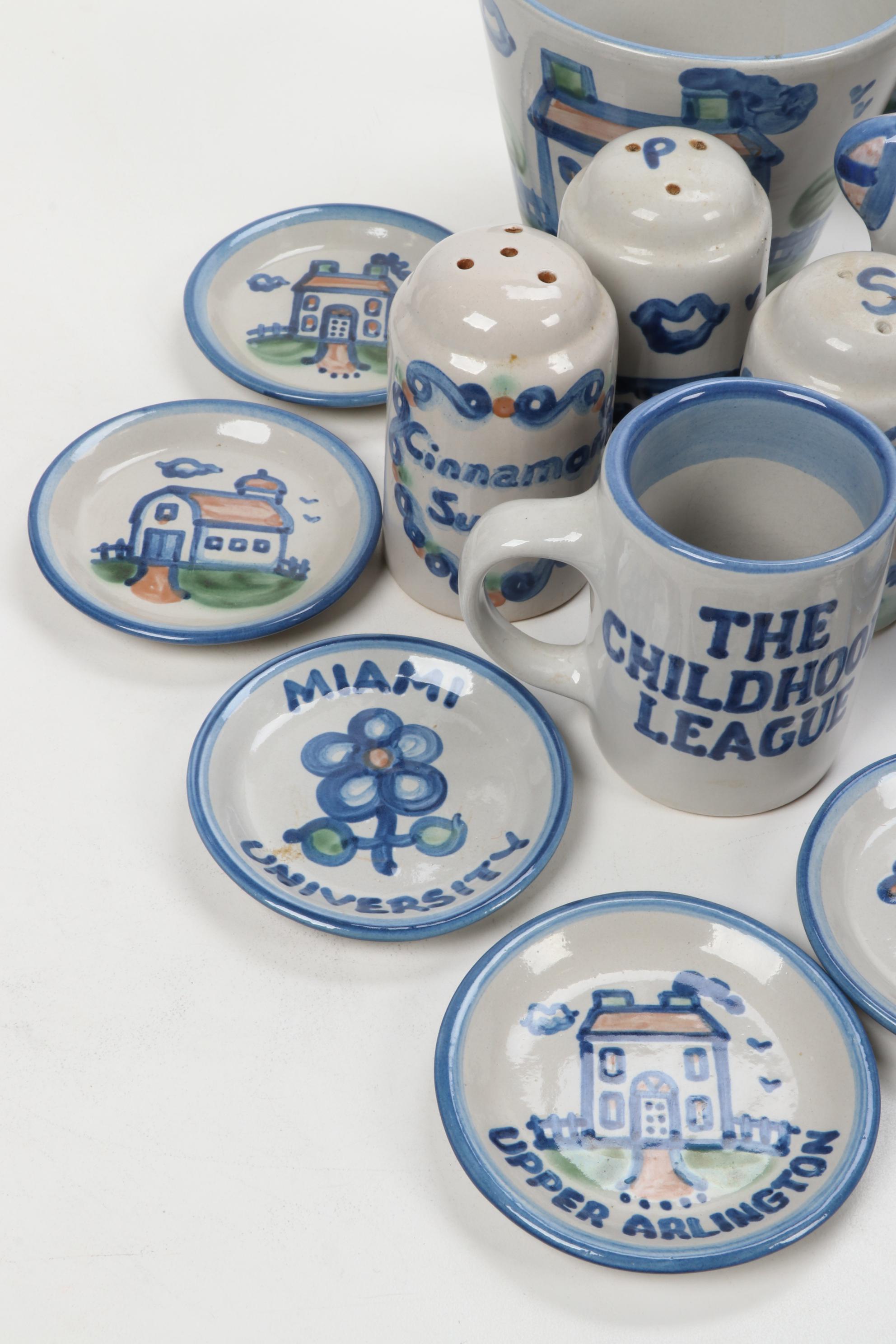 M.A. Hadley "Country Scene Blue" Stoneware Table Accessories and Serveware