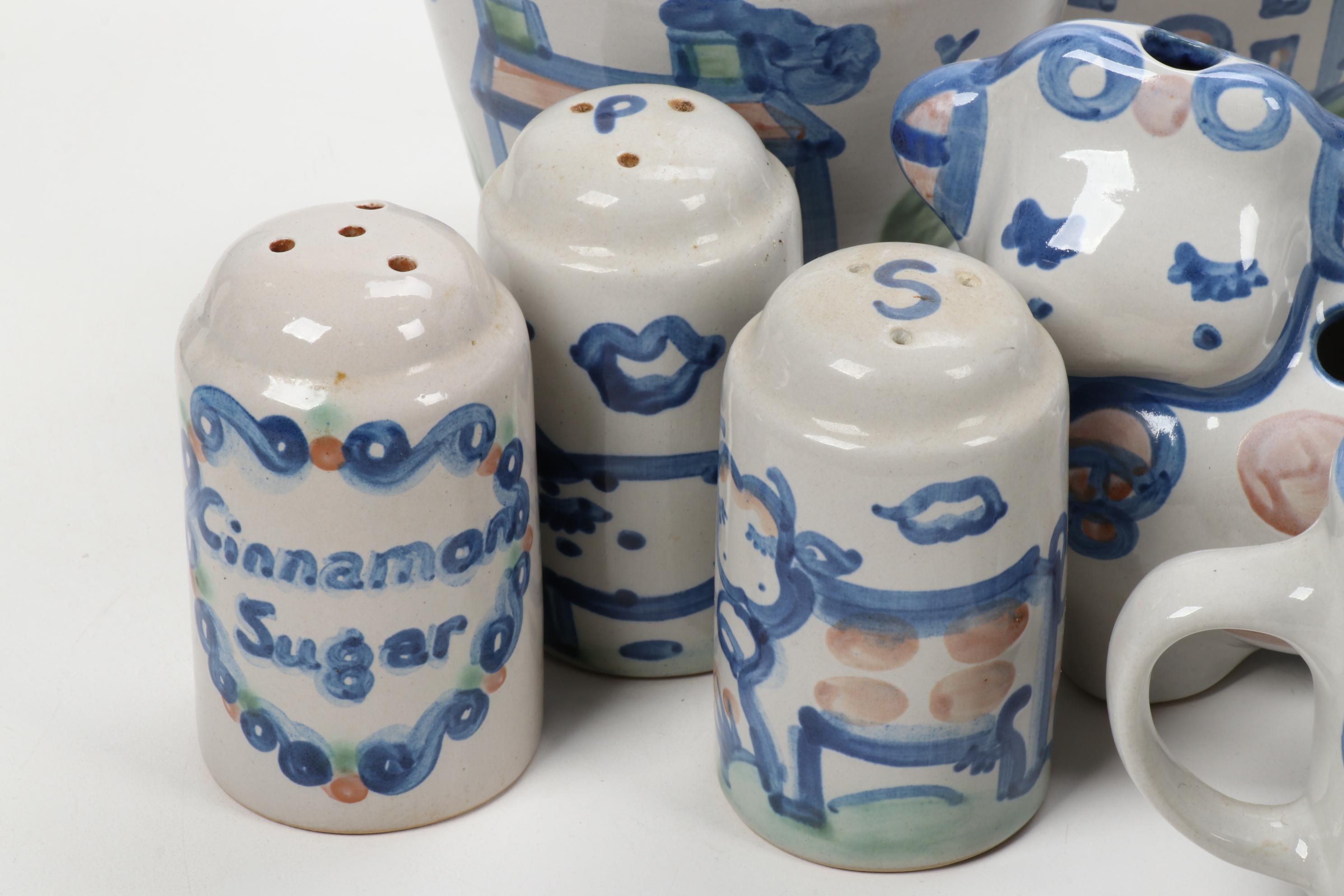 M.A. Hadley "Country Scene Blue" Stoneware Table Accessories and Serveware