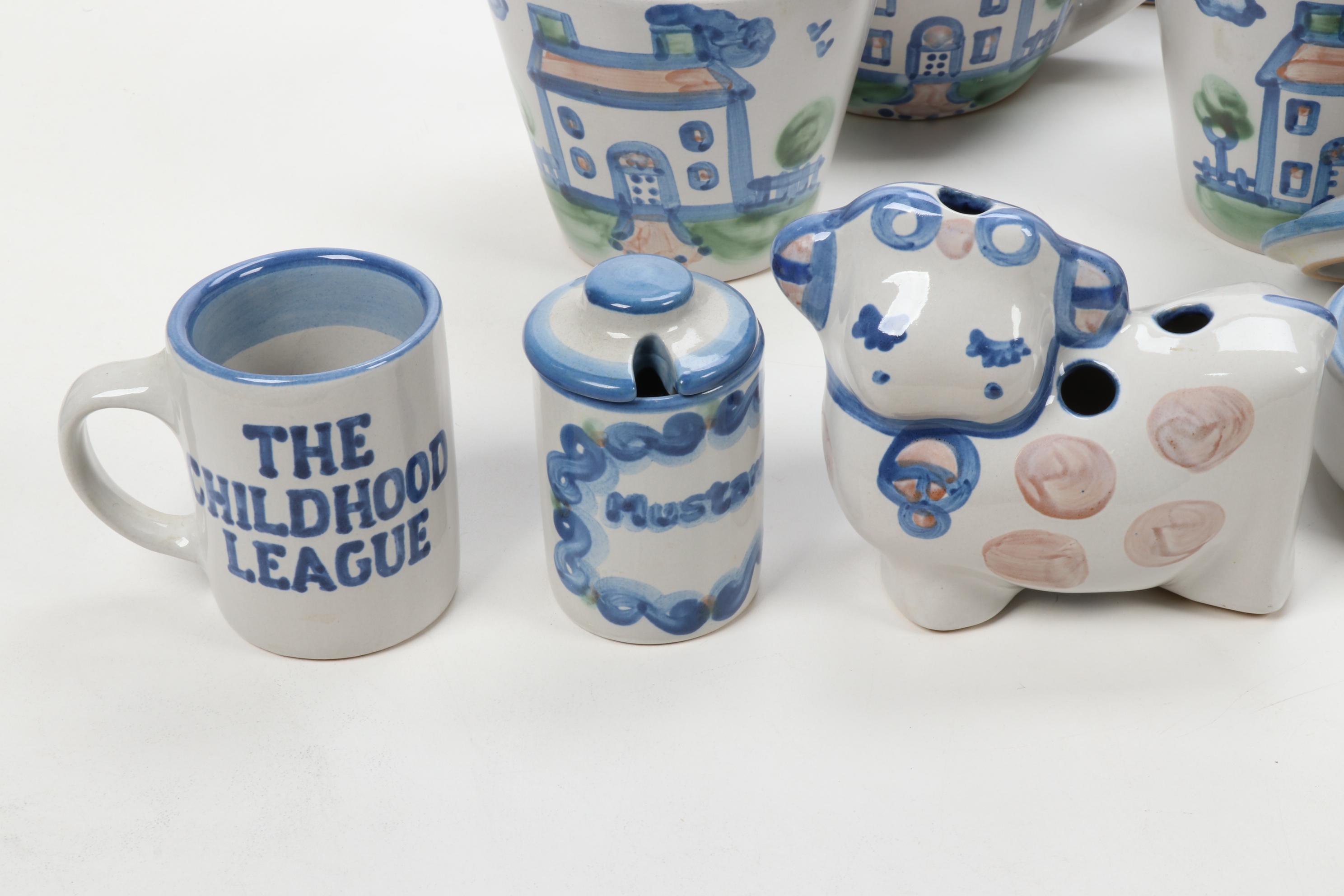 M.A. Hadley "Country Scene Blue" Stoneware Table Accessories and Serveware