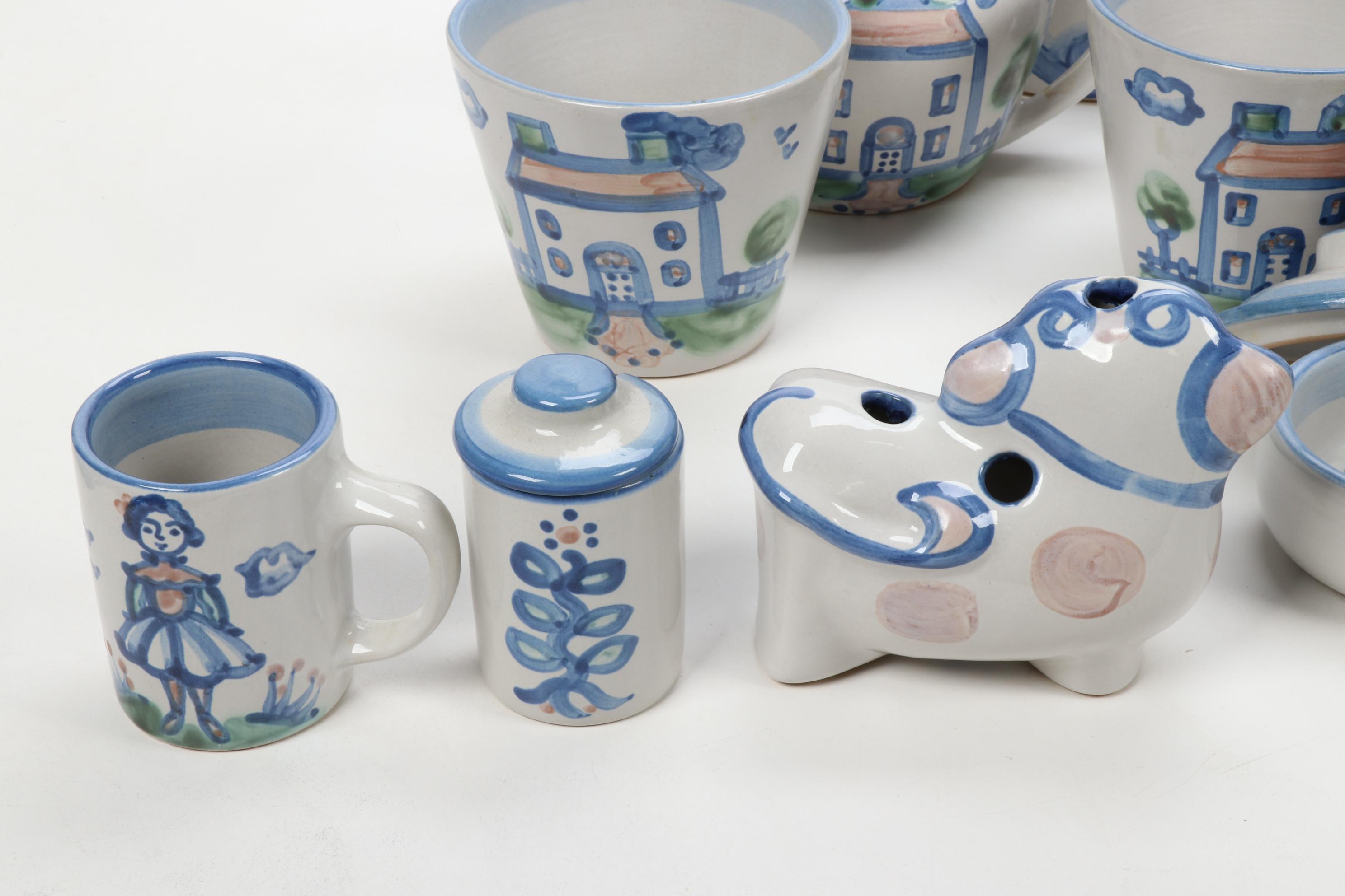 M.A. Hadley "Country Scene Blue" Stoneware Table Accessories and Serveware