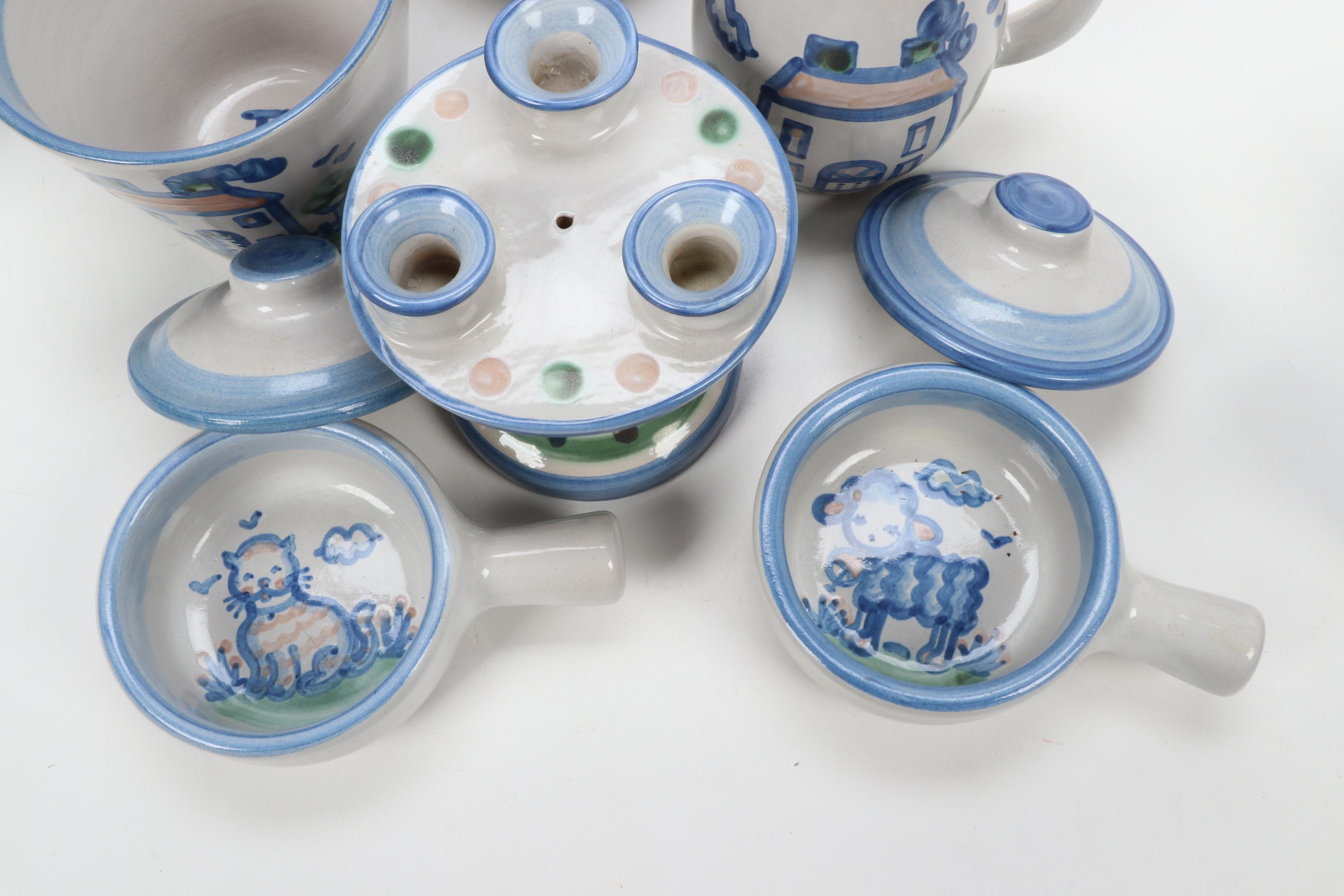 M.A. Hadley "Country Scene Blue" Stoneware Table Accessories and Serveware